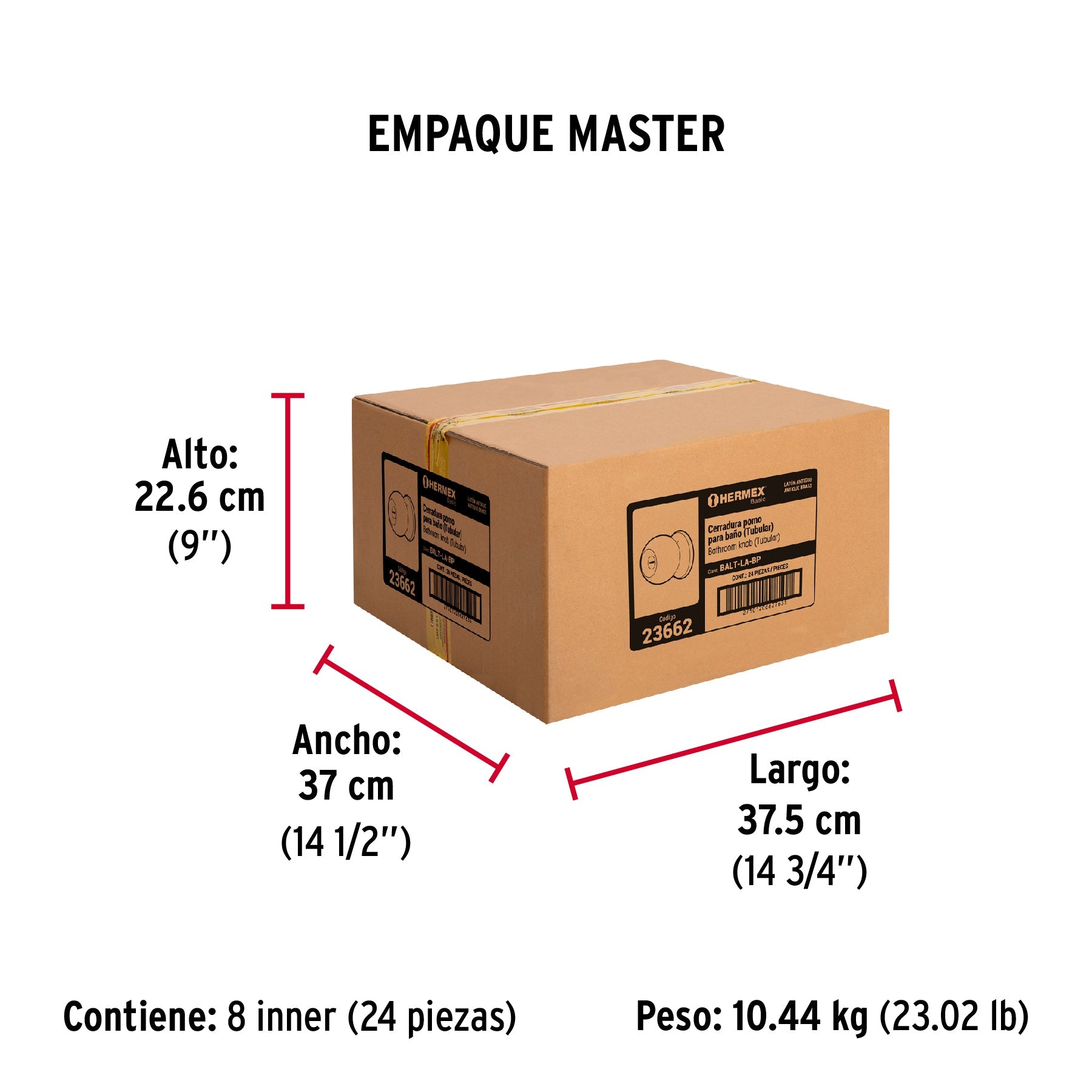 Cerradura tipo esfera, tubular, baño, antiguo, HERMEX BASIC - Empaque