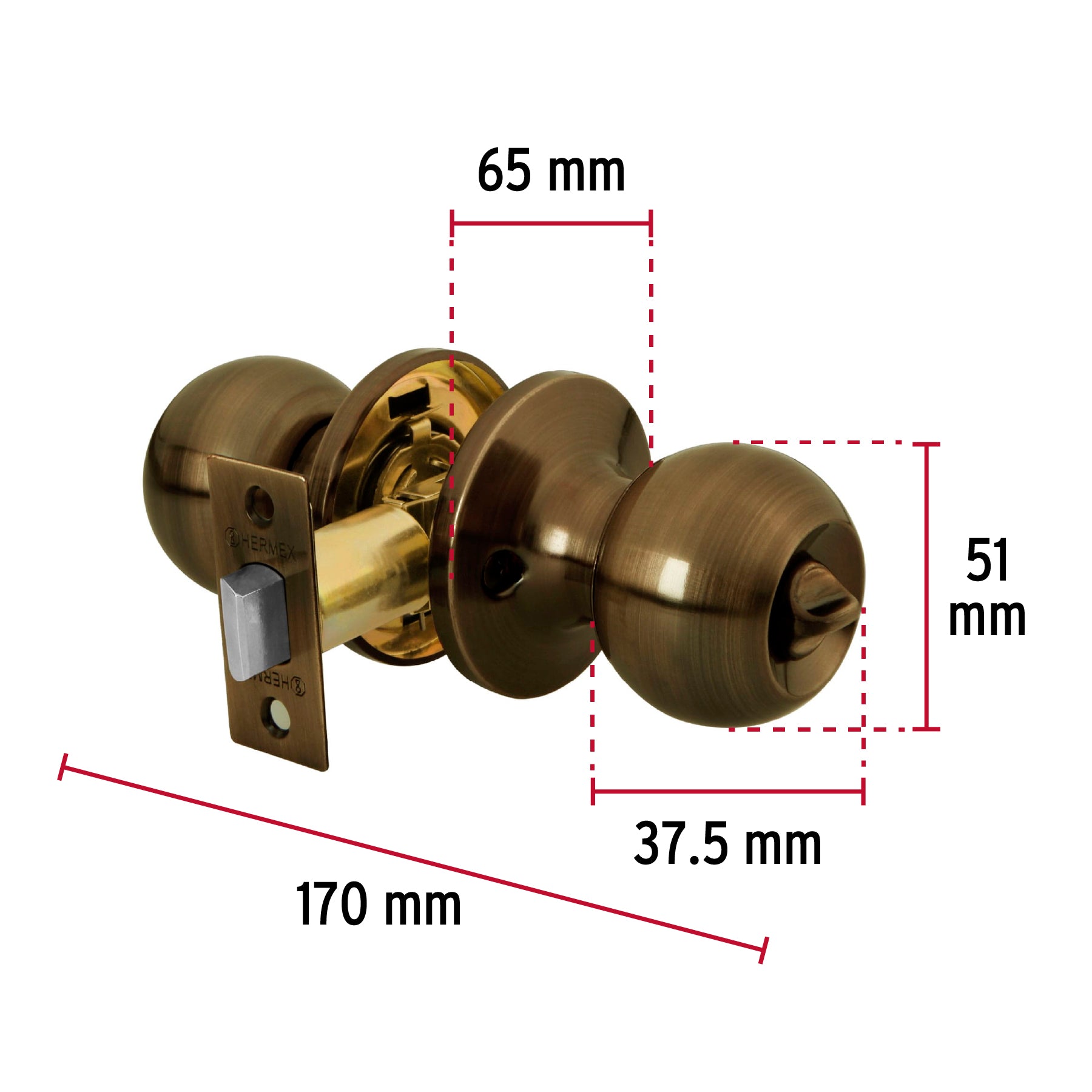 Cerradura tipo esfera, tubular, baño, antiguo, HERMEX BASIC