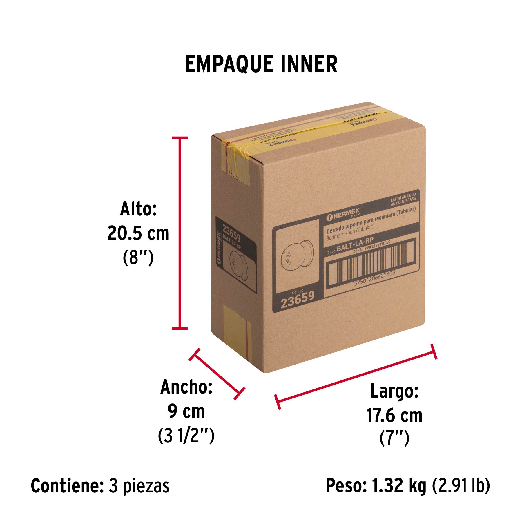 Cerradura tipo esfera, tubular, recámara, antiguo, BASIC - Empaque