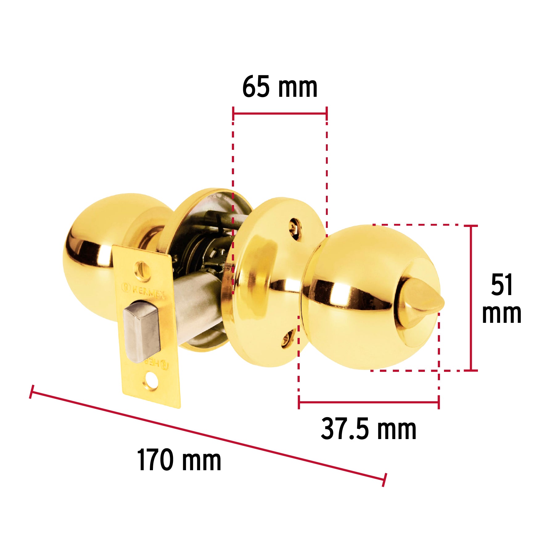 Cerradura tipo esfera, tubular, baño, brillante, BASIC