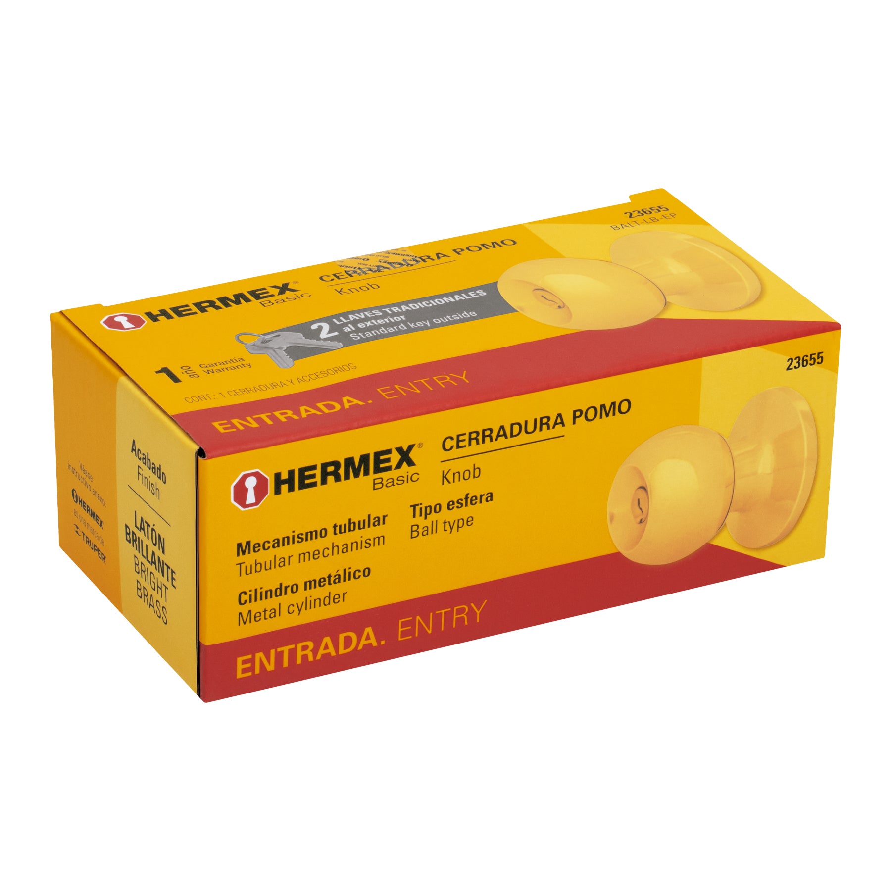 Cerradura tipo esfera, tubular, entrada, brillante, BASIC