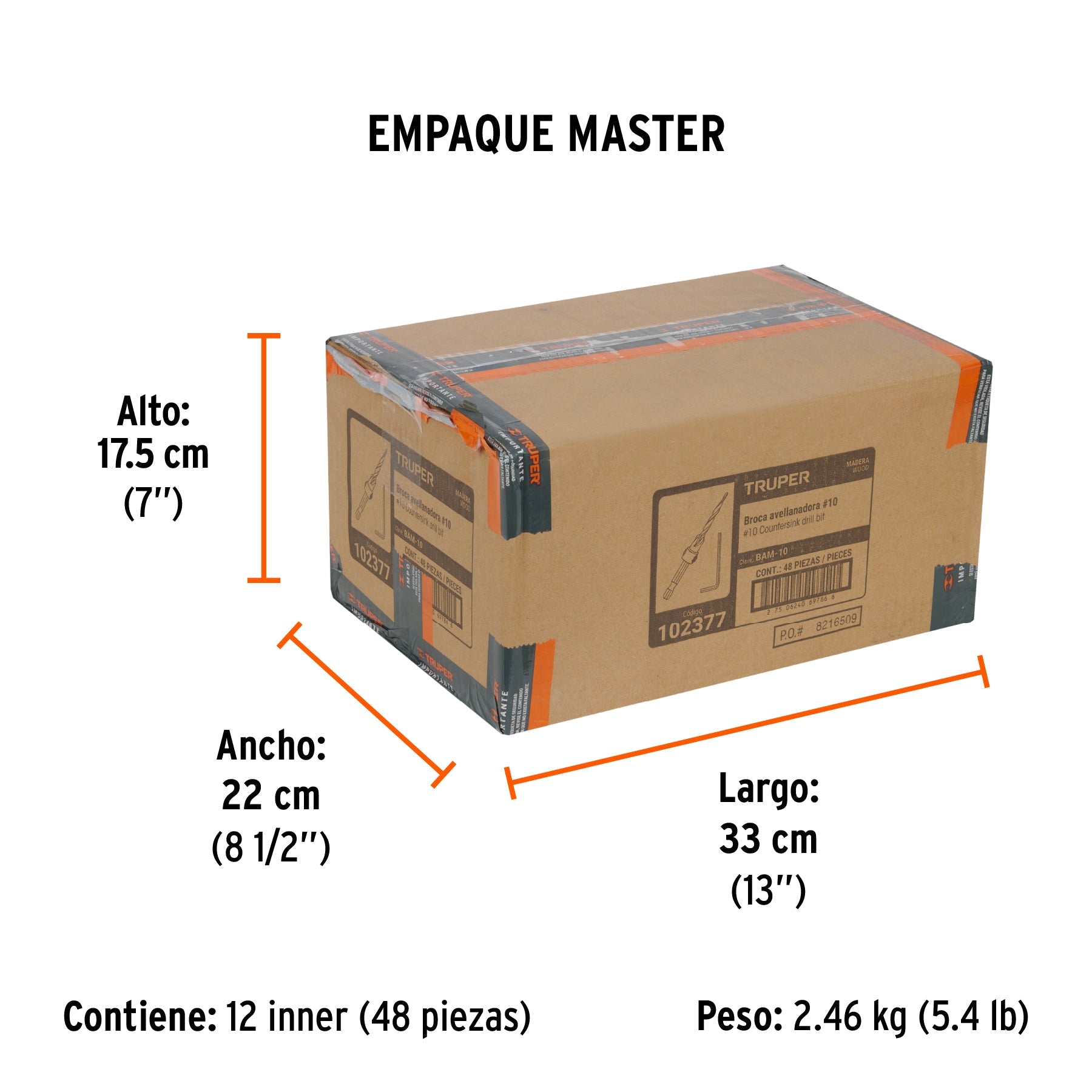 Broca avellanadora 10 para madera, 3/16", TRUPER - Empaque