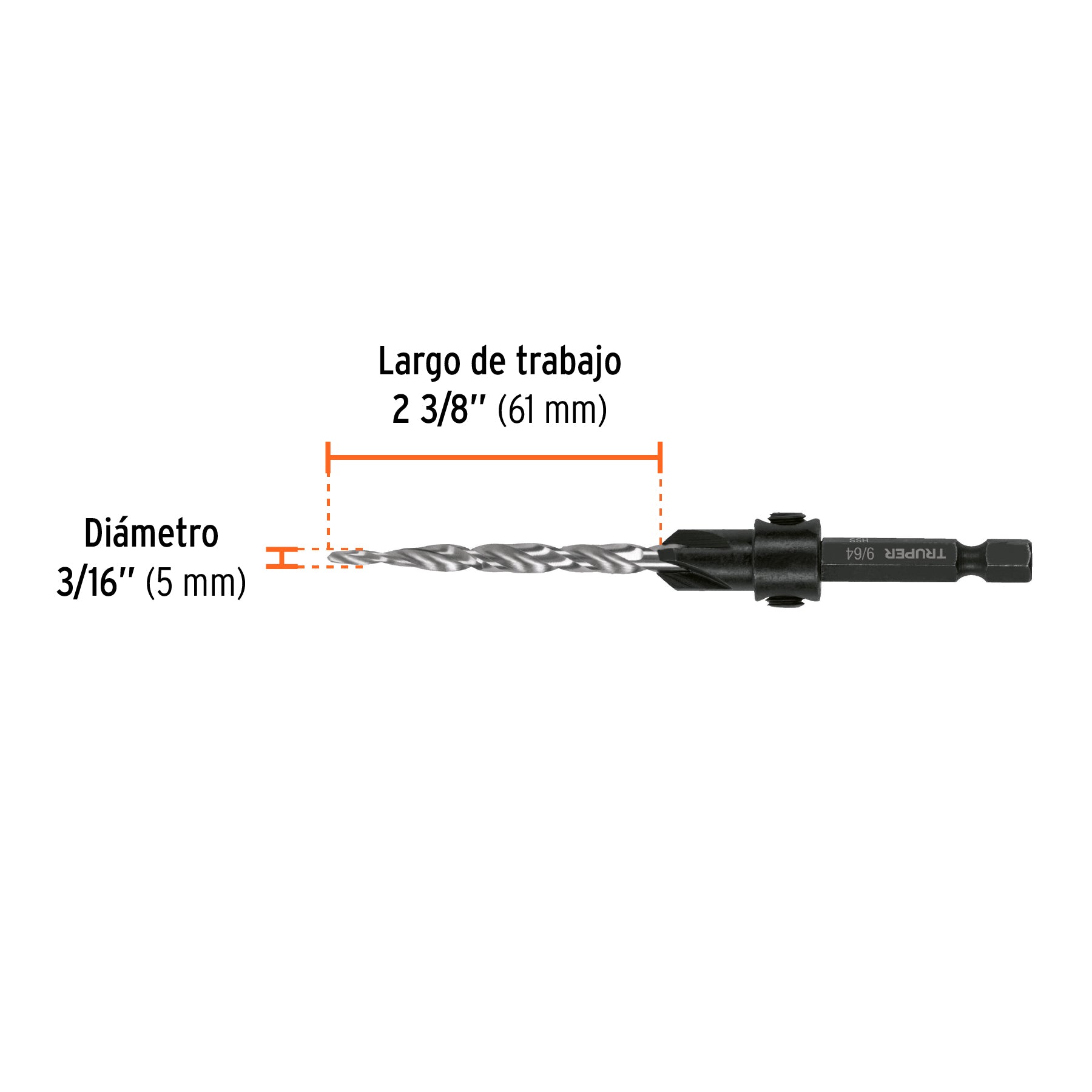 Broca avellanadora 10 para madera, 3/16", TRUPER