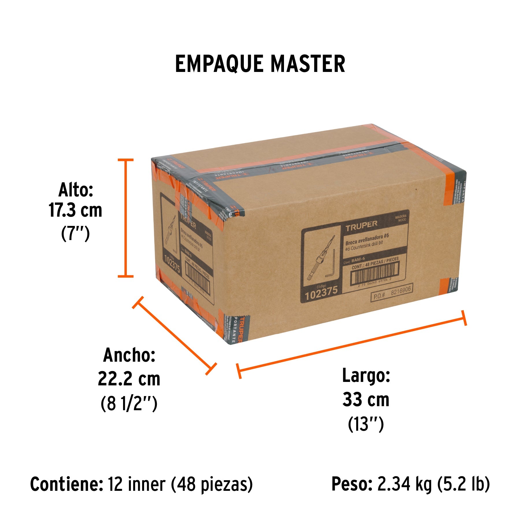 Broca avellanadora 6 para madera, 9/64", TRUPER - Empaque
