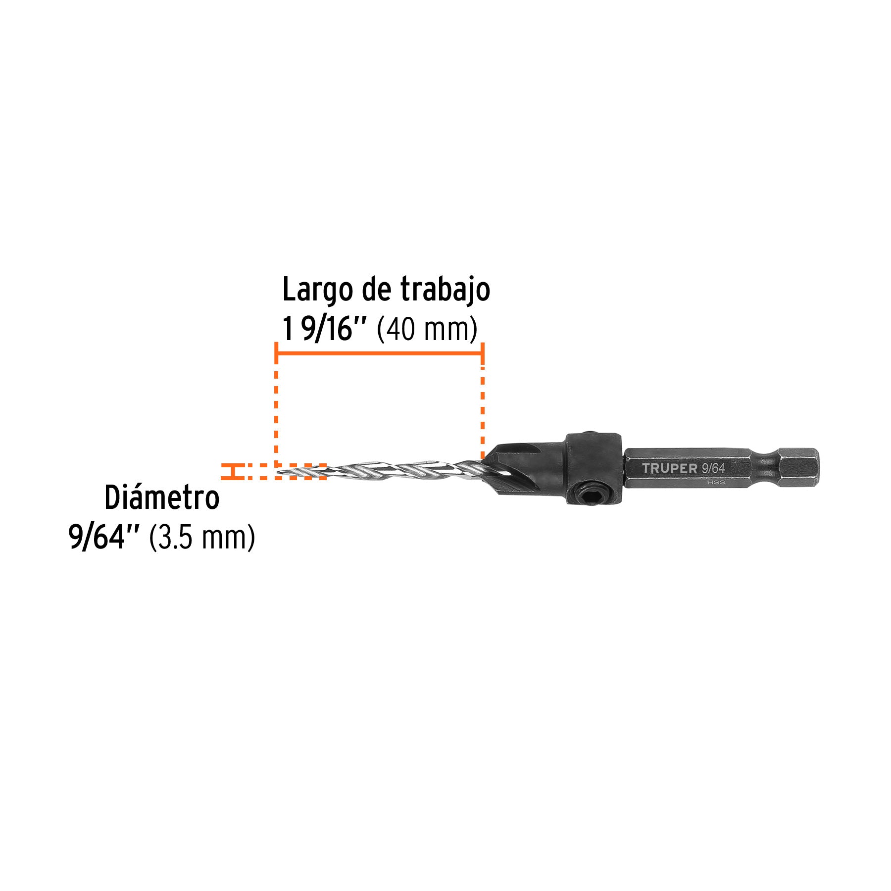Broca avellanadora 6 para madera, 9/64", TRUPER