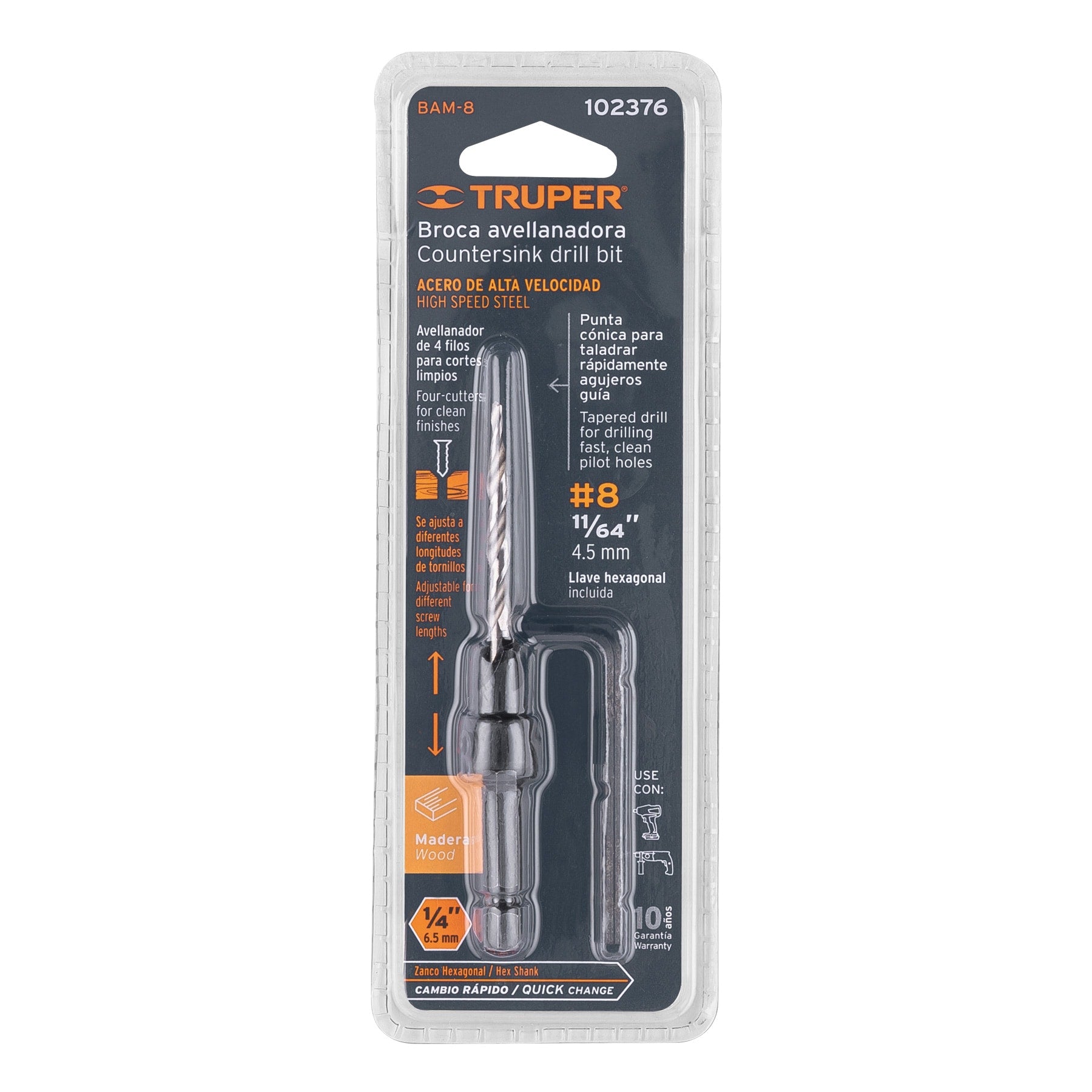 Broca avellanadora 8 para madera, 11/64", TRUPER