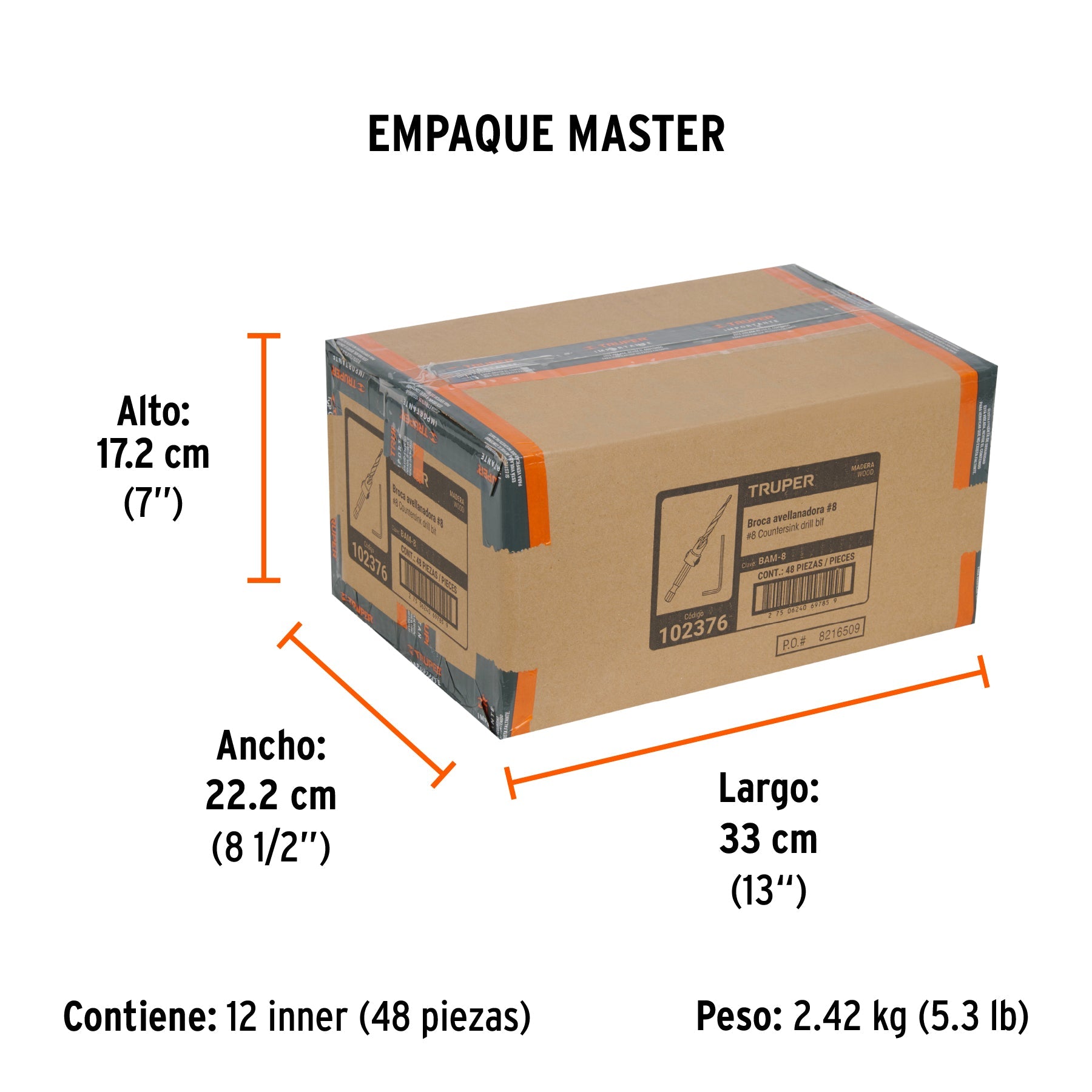 Broca avellanadora 8 para madera, 11/64", TRUPER - Empaque