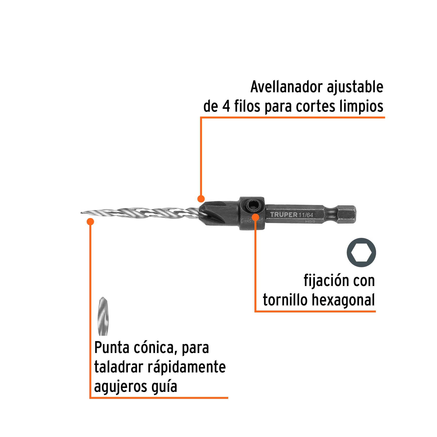 Broca avellanadora 8 para madera, 11/64", TRUPER
