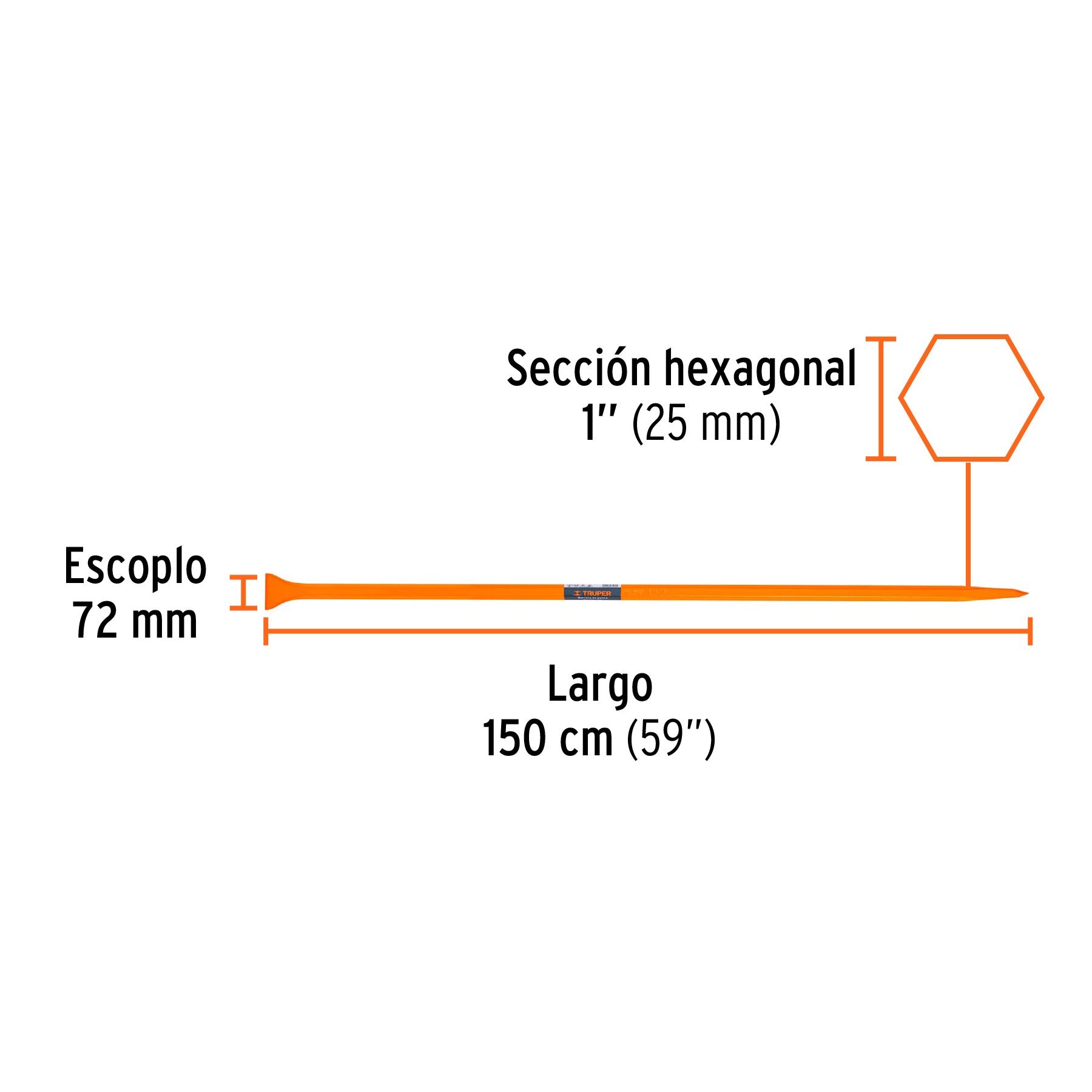 Barreta de punta de 1"x150 cm, escoplo 72 mm, TRUPER
