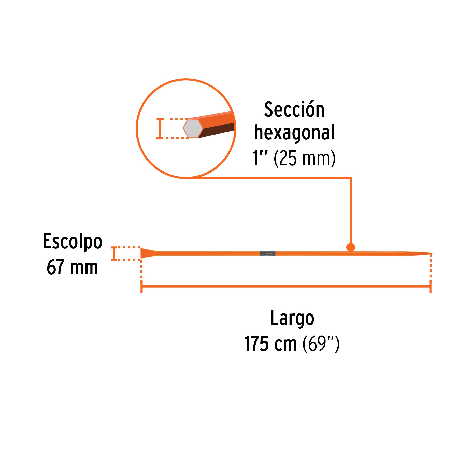 Barreta para tierra dura de 1"x175 cm, escoplo 67 mm, TRUPER