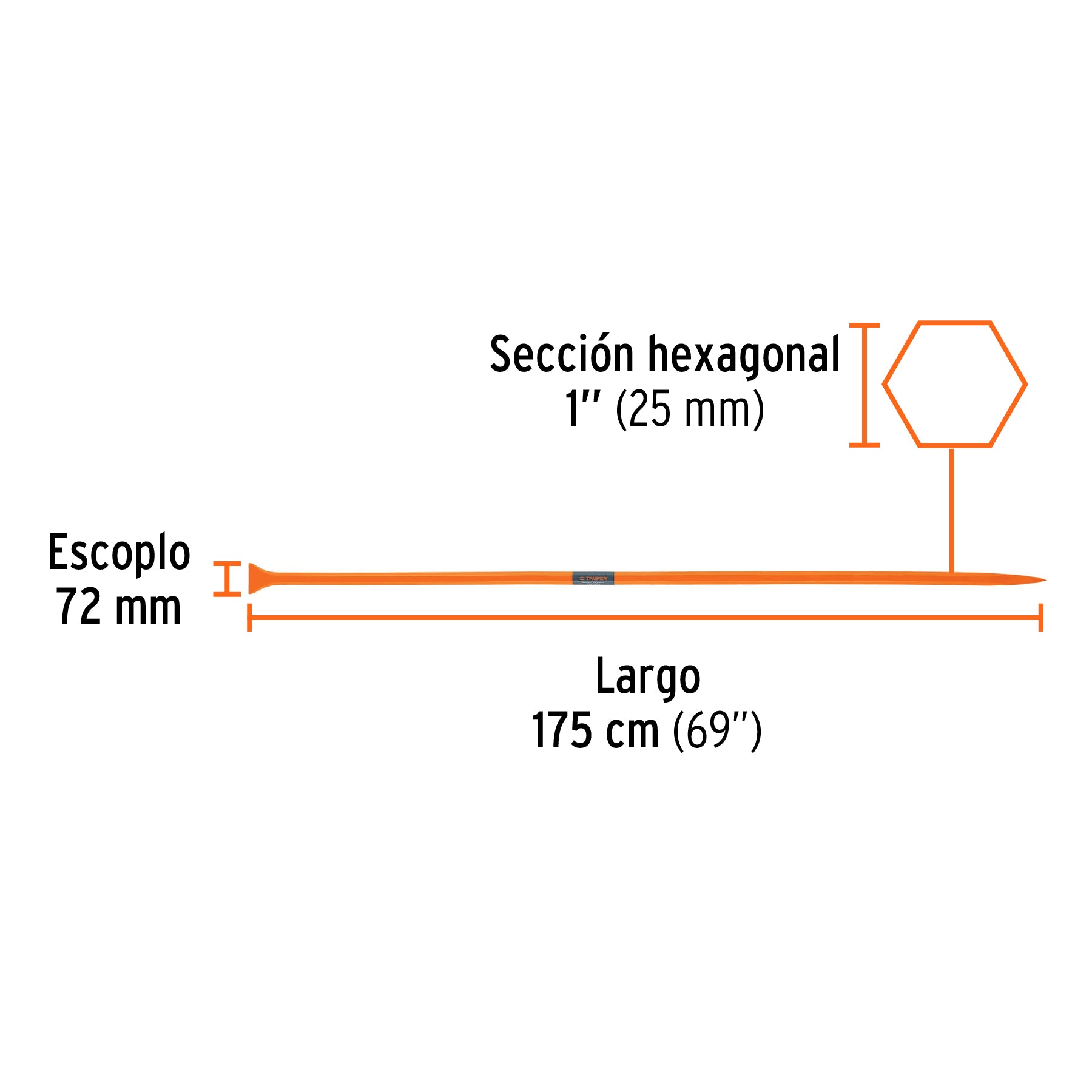Barreta de punta de 1"x175 cm, escoplo 72 mm, TRUPER