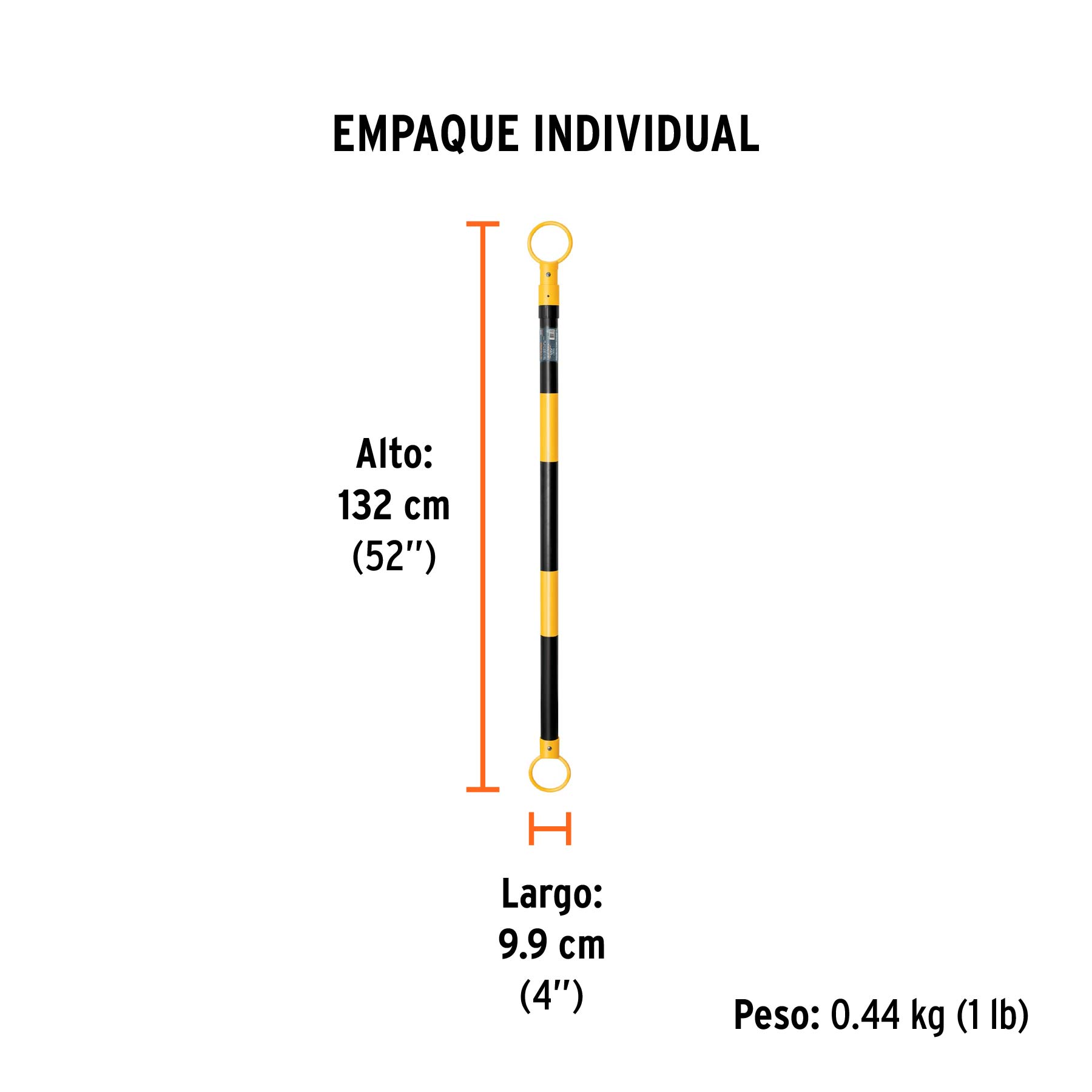Barra extensible de 1.3 a 2.1 m reflejante para conos - Empaque