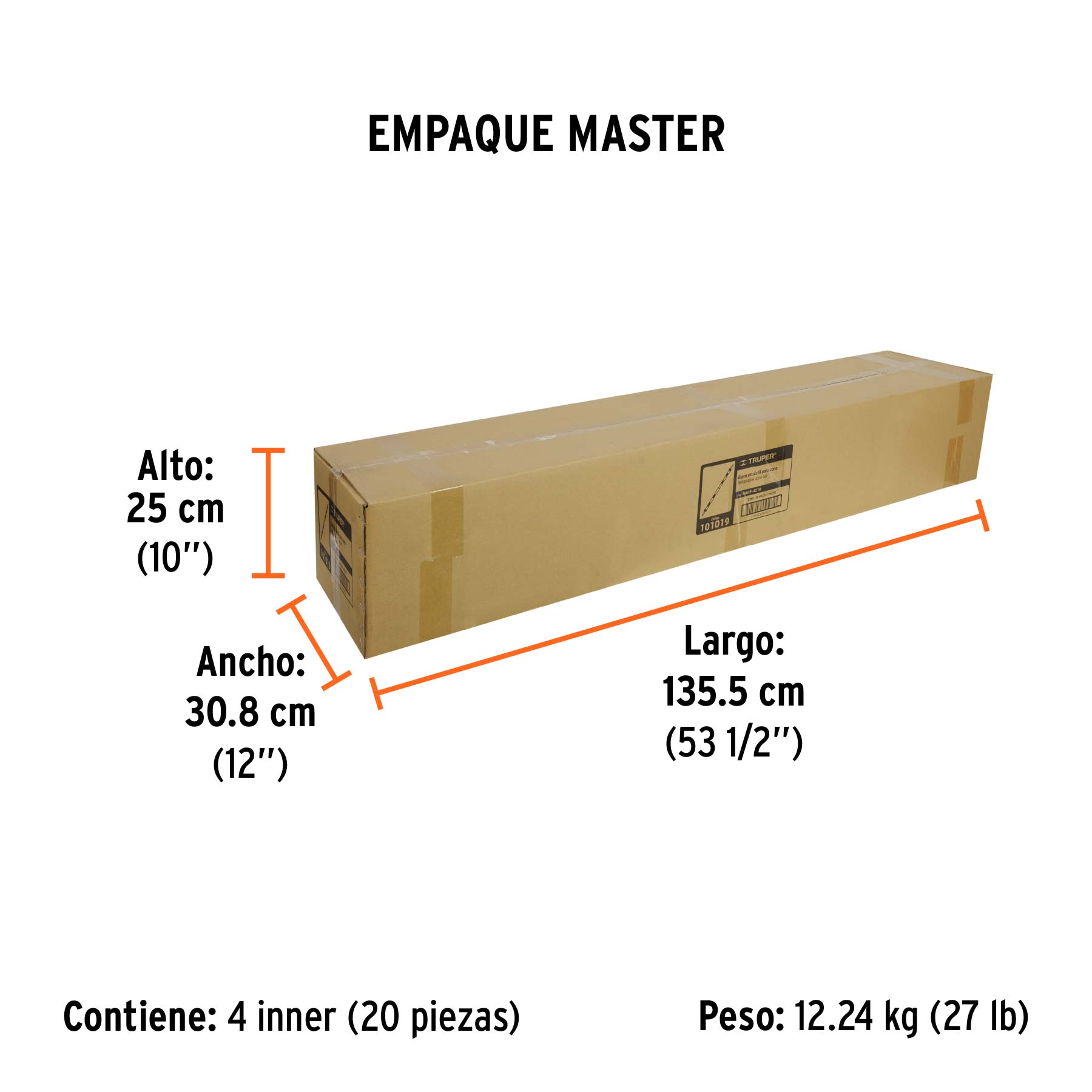 Barra extensible de 1.3 a 2.1 m reflejante para conos - Empaque