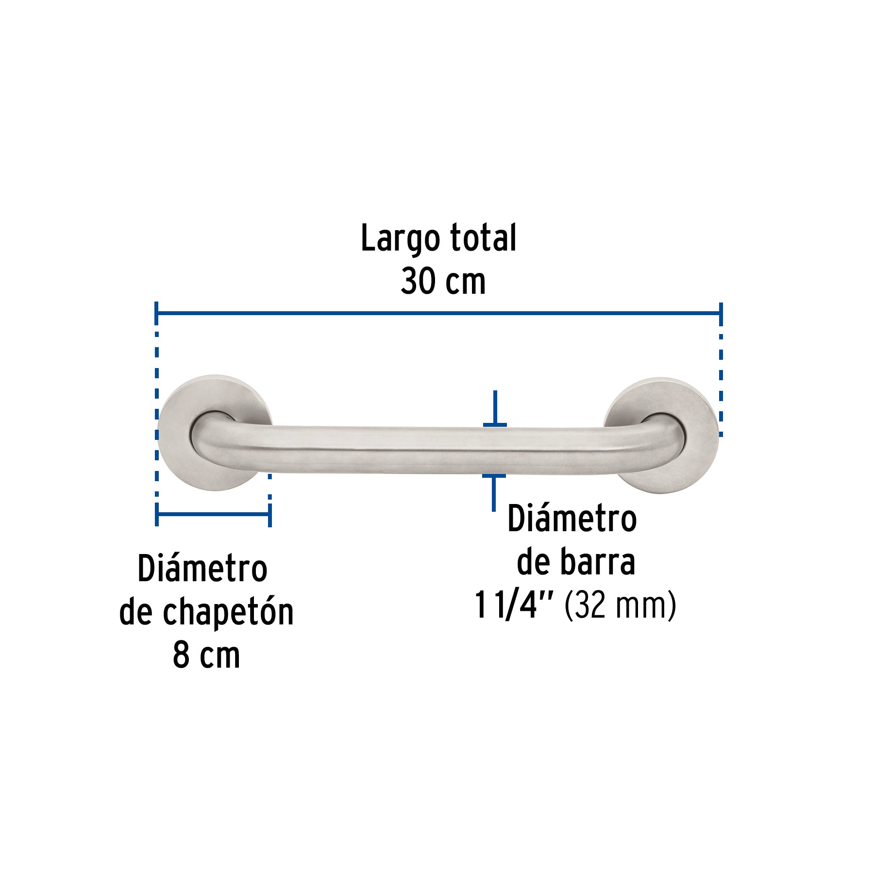 Barra recta de seguridad, acero inoxidable, 30cm, FOSET