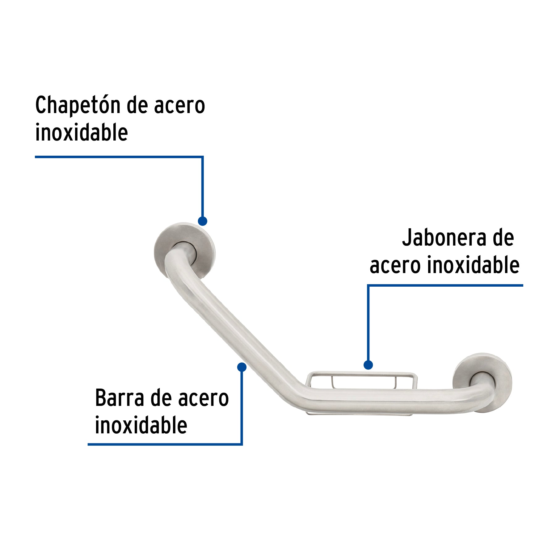Barra angular con jabonera, acero inoxidable, 42cm, FOSET