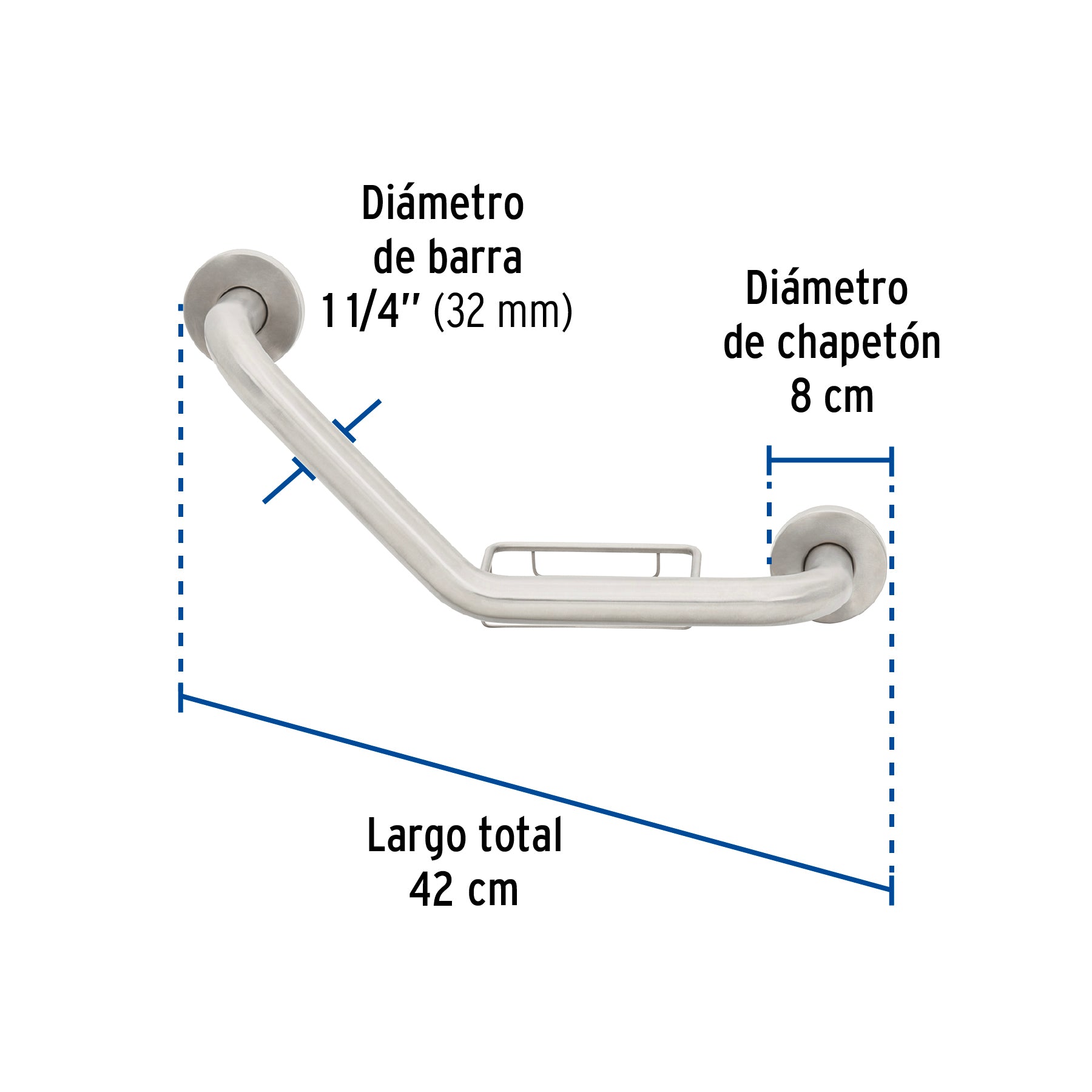 Barra angular con jabonera, acero inoxidable, 42cm, FOSET
