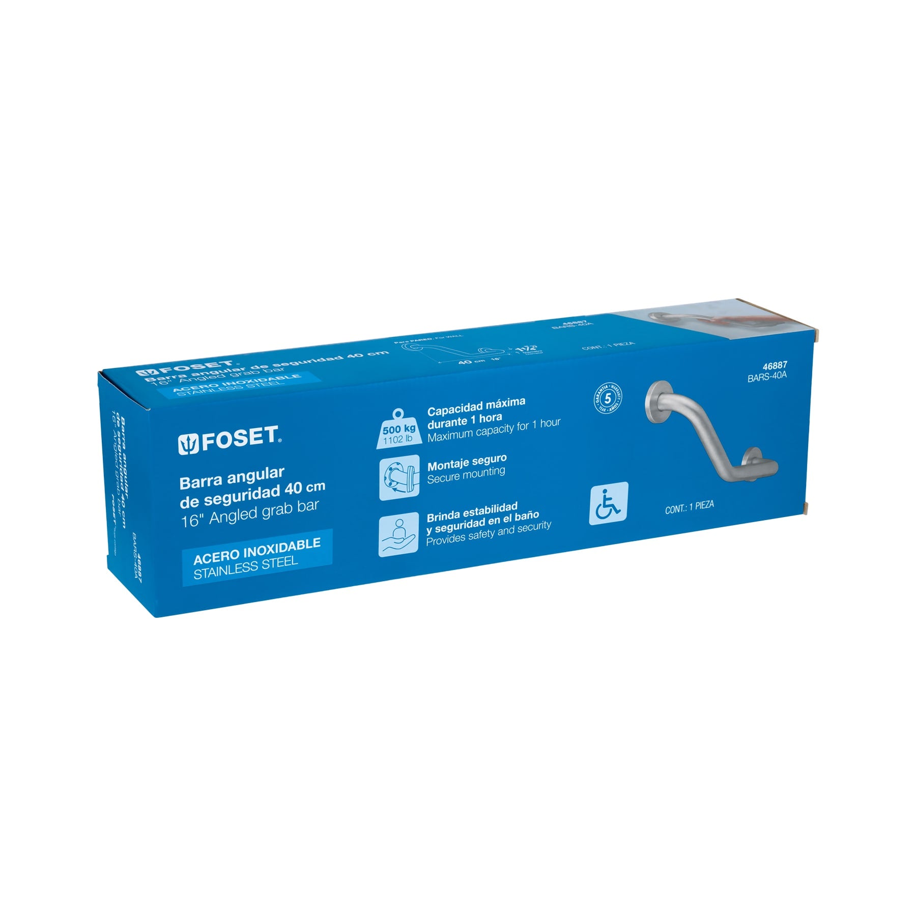 Barra angular de seguridad, acero inoxidable, 40cm, FOSET