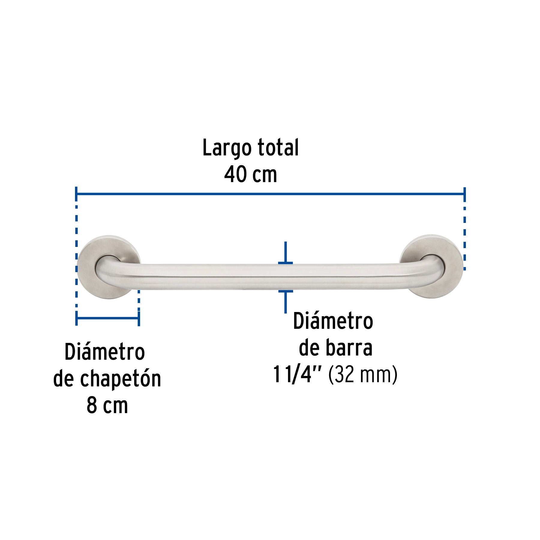 Barra recta de seguridad, acero inoxidable, 40cm, FOSET