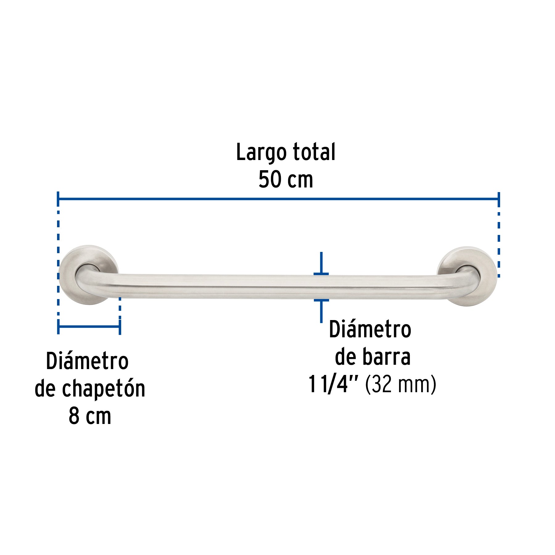 Barra recta de seguridad, acero inoxidable, 50cm, FOSET