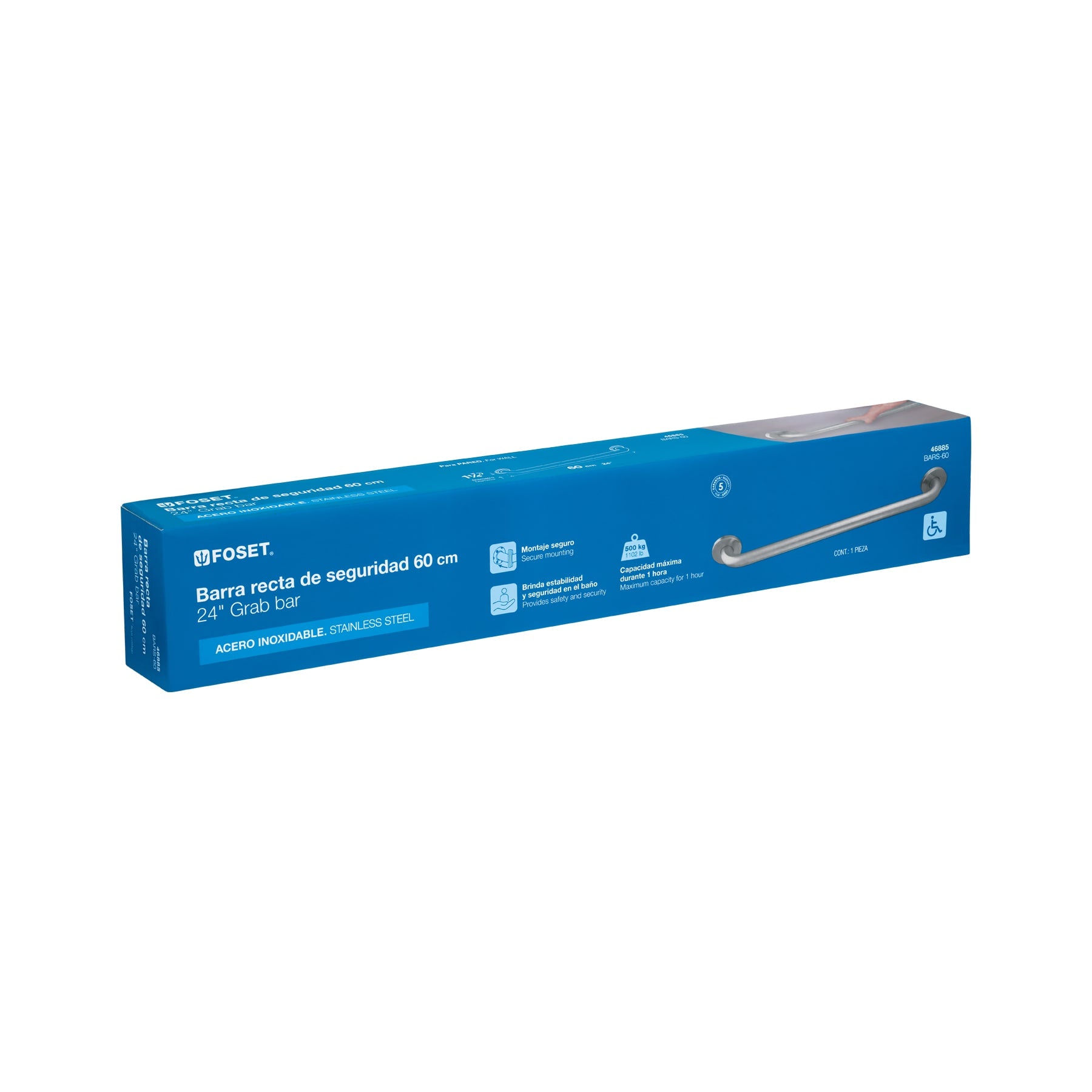 Barra recta de seguridad, acero inoxidable, 60cm, FOSET