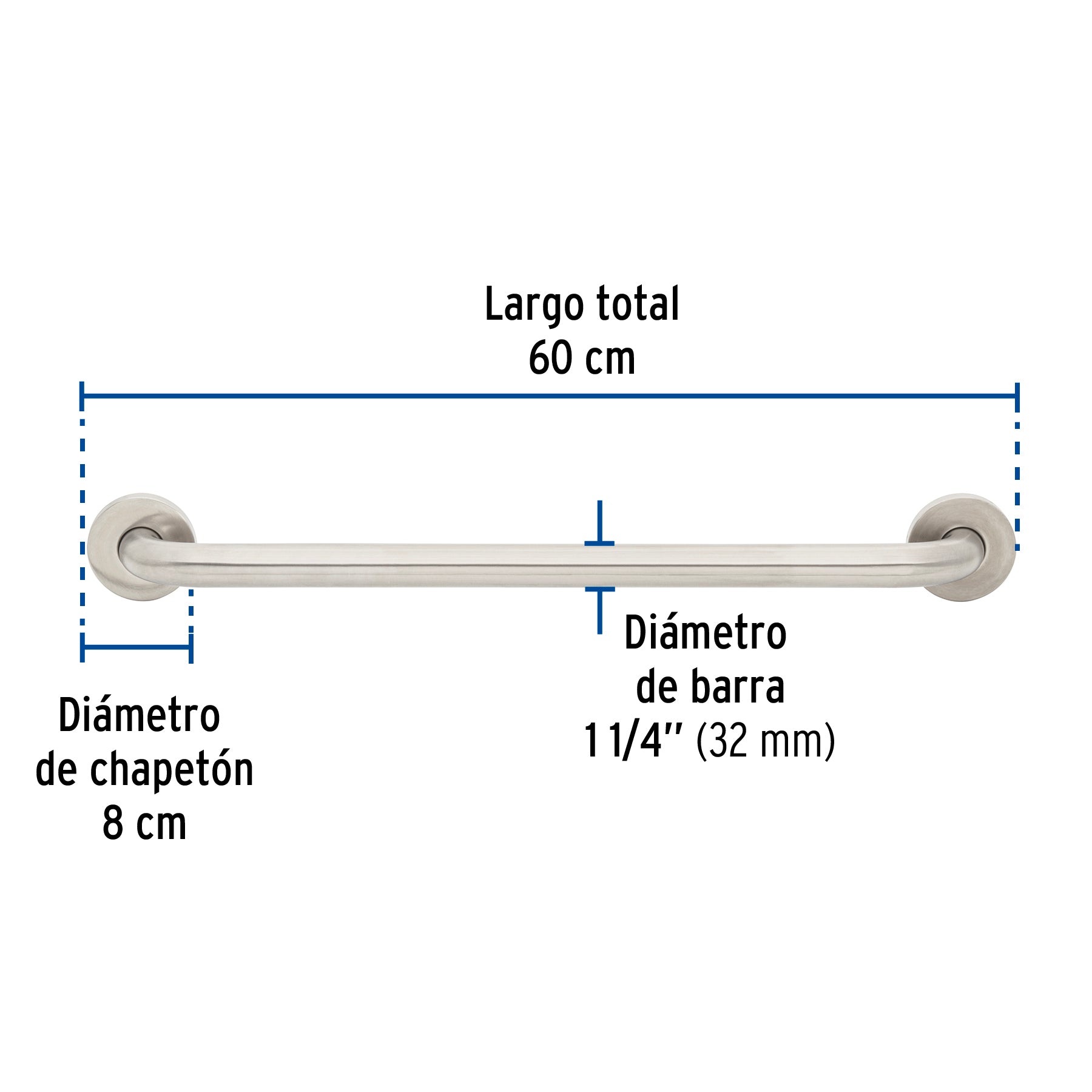 Barra recta de seguridad, acero inoxidable, 60cm, FOSET