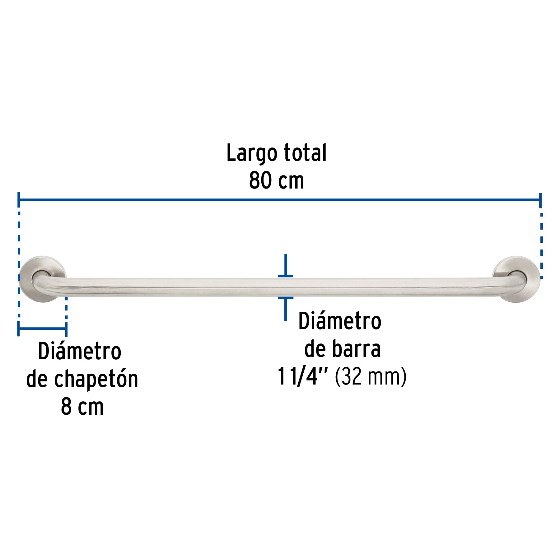 Barra recta de seguridad, acero inoxidable, 80cm, FOSET