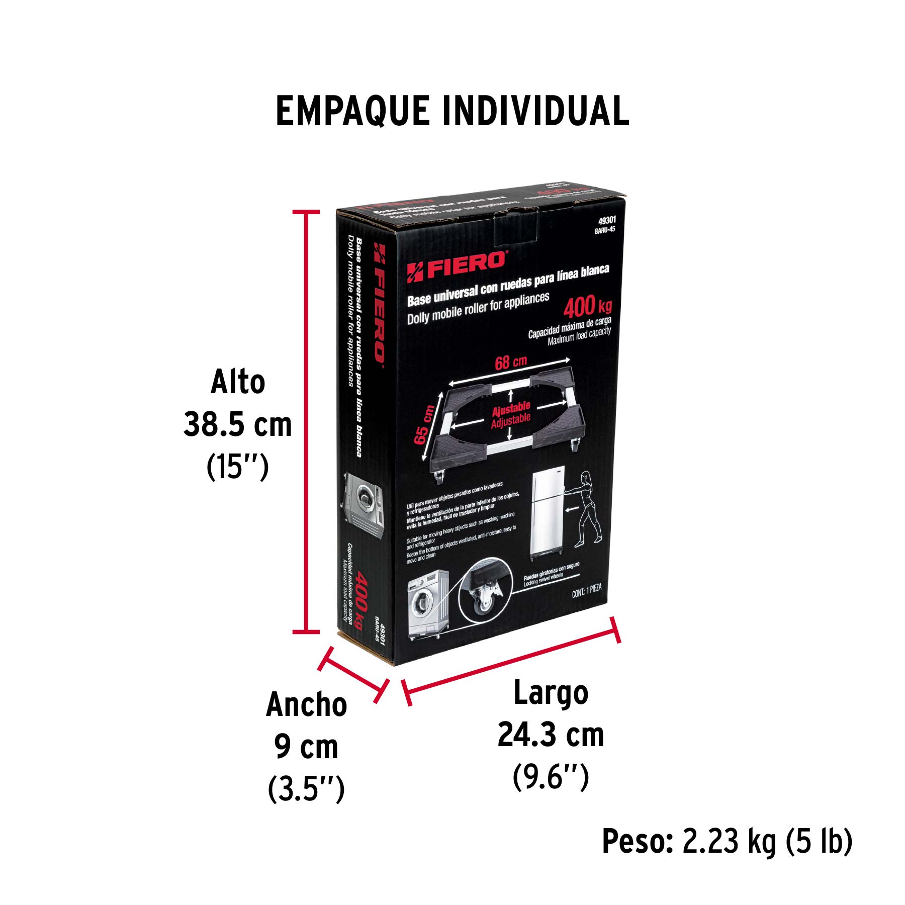 Base universal con ruedas para línea blanca, FIERO - Empaque