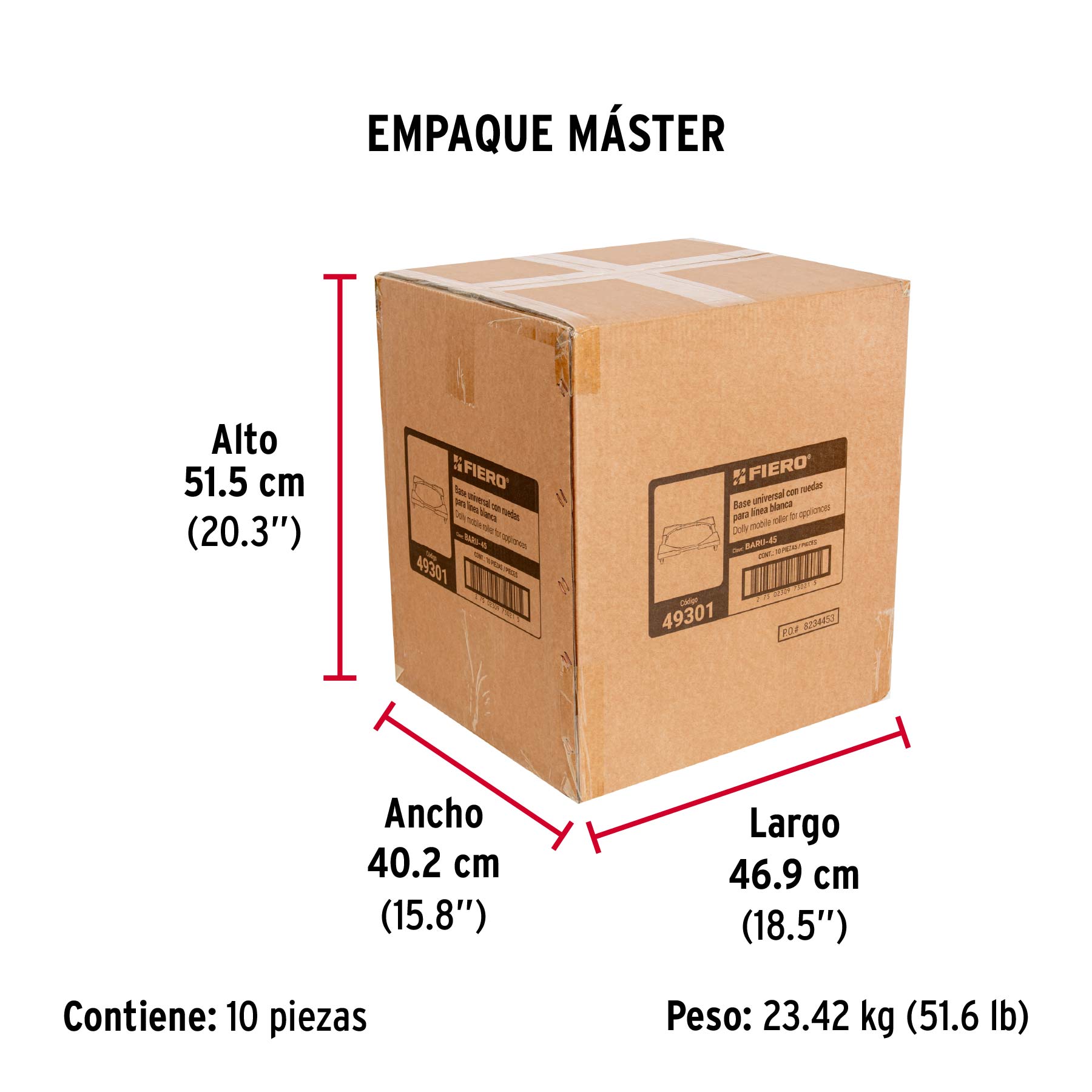 Base universal con ruedas para línea blanca, FIERO - Empaque
