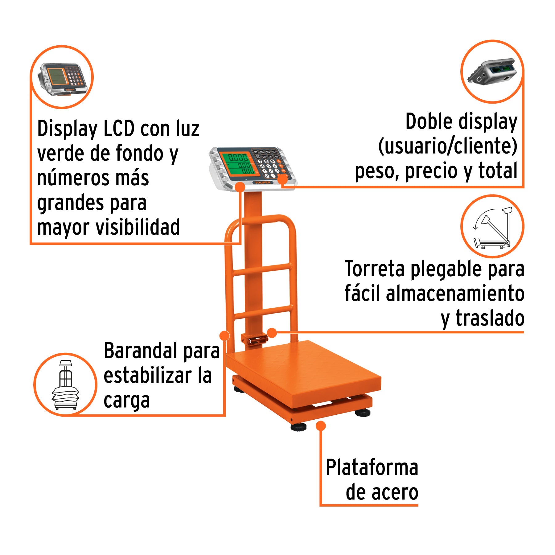 Báscula electrónica de plataforma, plegable, 100 kg, TRUPER