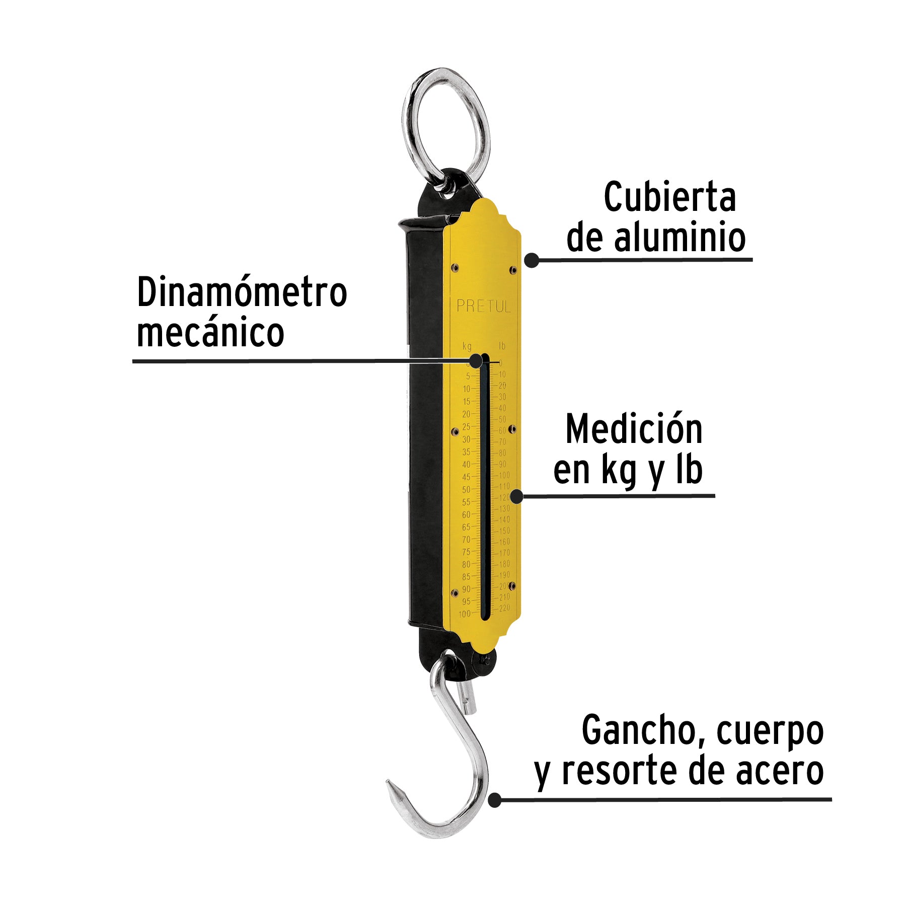 Báscula capacidad 100 kg romana de resorte, PRETUL
