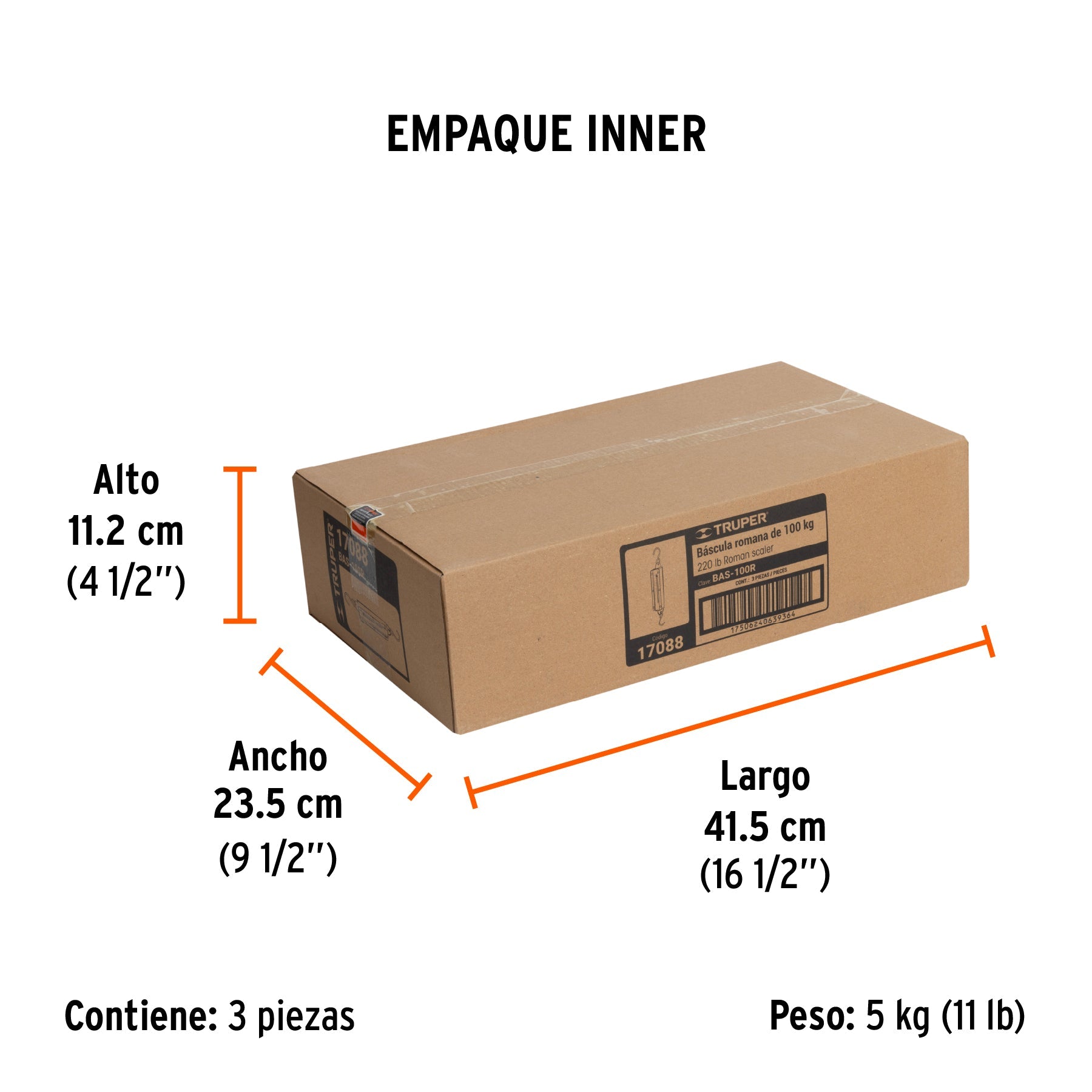 Báscula capacidad 100 kg romana de resorte, TRUPER - Empaque