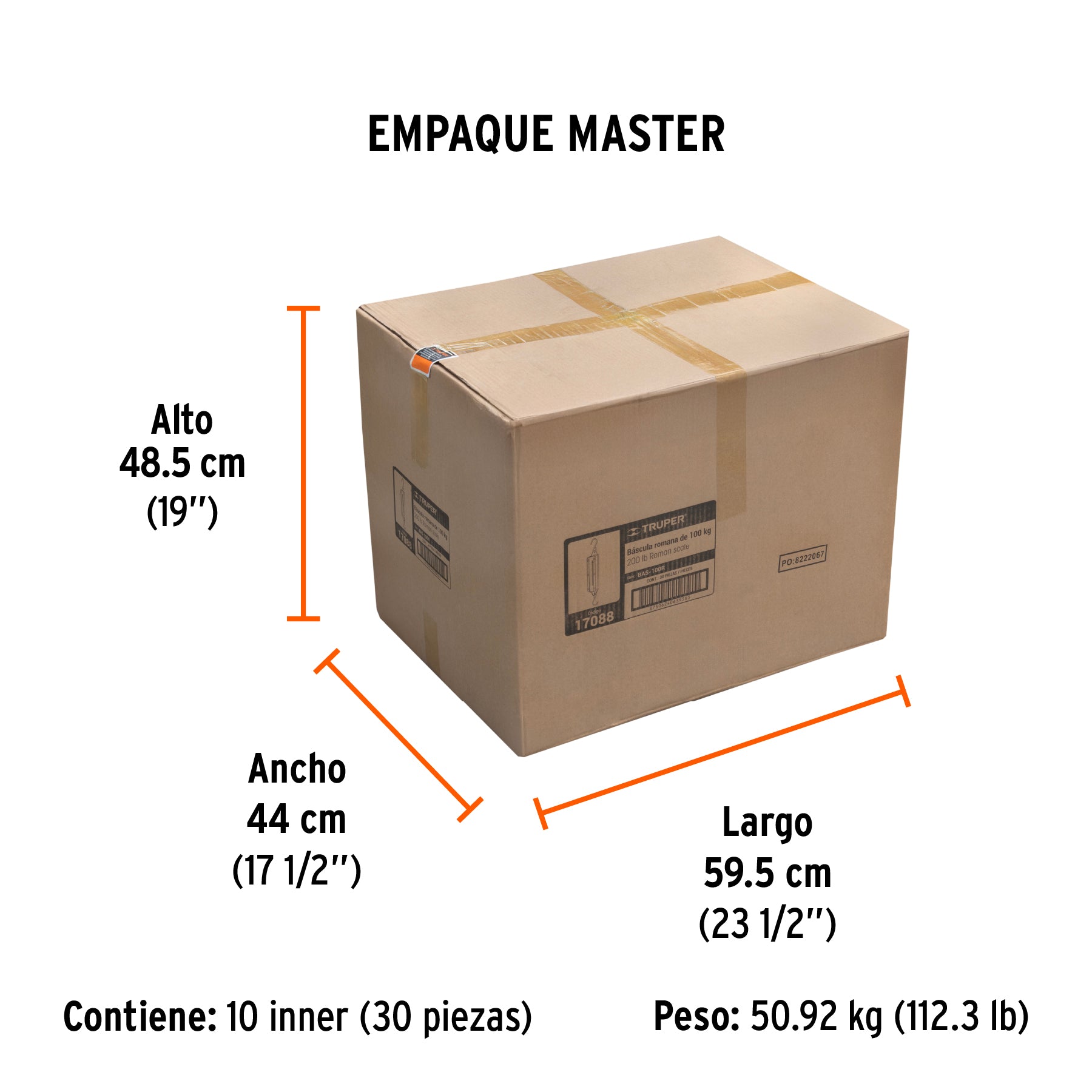 Báscula capacidad 100 kg romana de resorte, TRUPER - Empaque