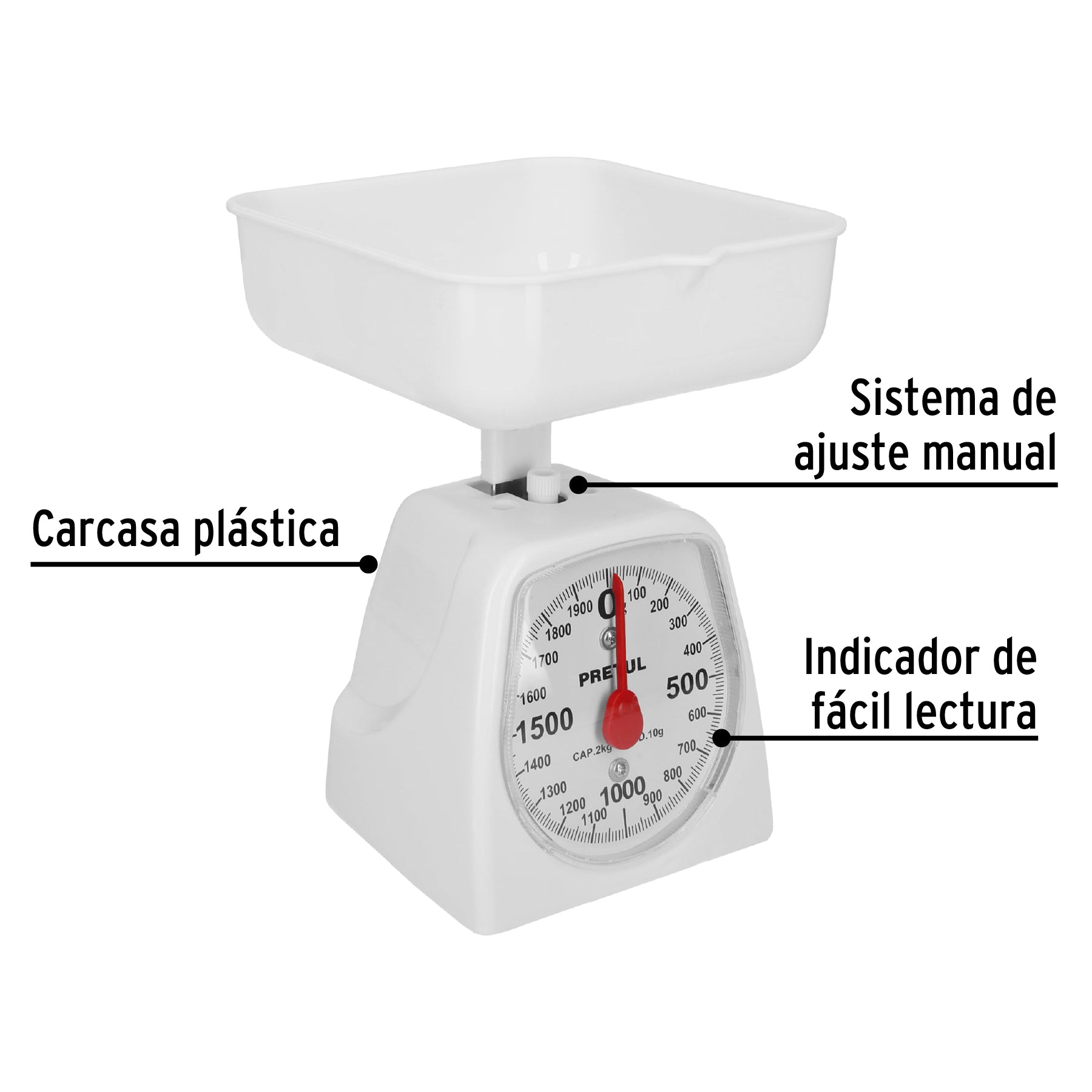 Báscula mecánica para cocina 2 Kg, PRETUL