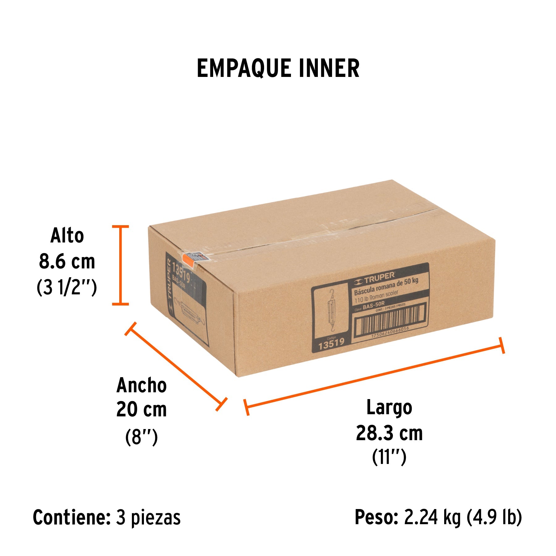 Báscula capacidad 50 kg romana de resorte, TRUPER - Empaque