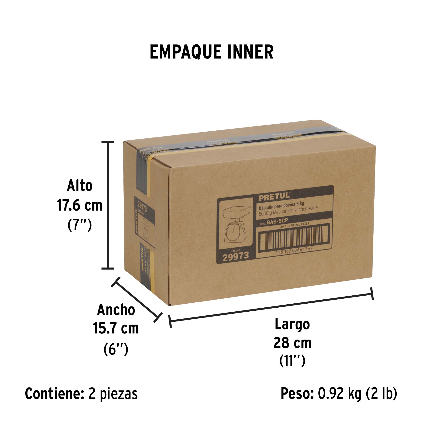 Báscula mecánica para cocina 5 Kg, PRETUL - Empaque