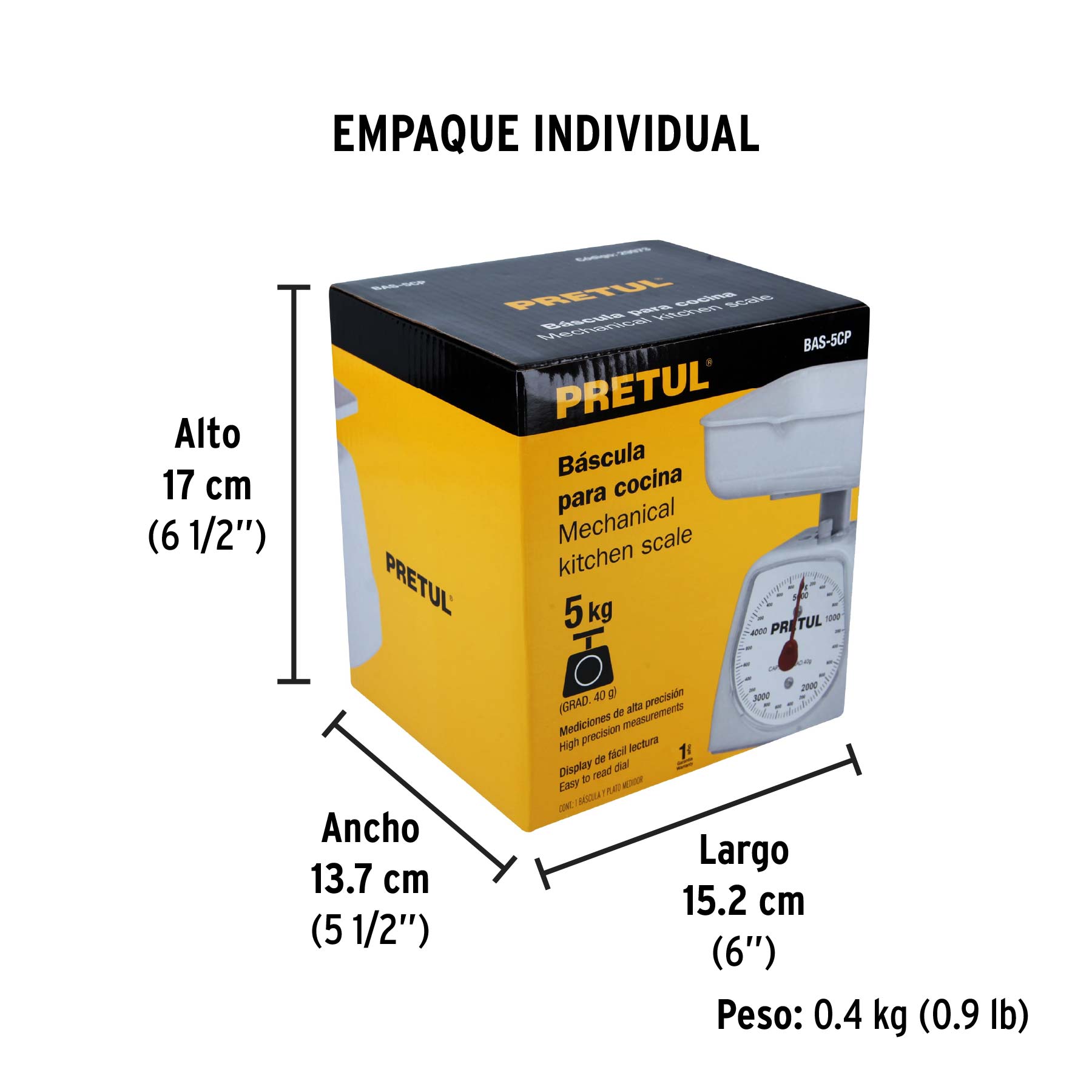 Báscula mecánica para cocina 5 Kg, PRETUL - Empaque
