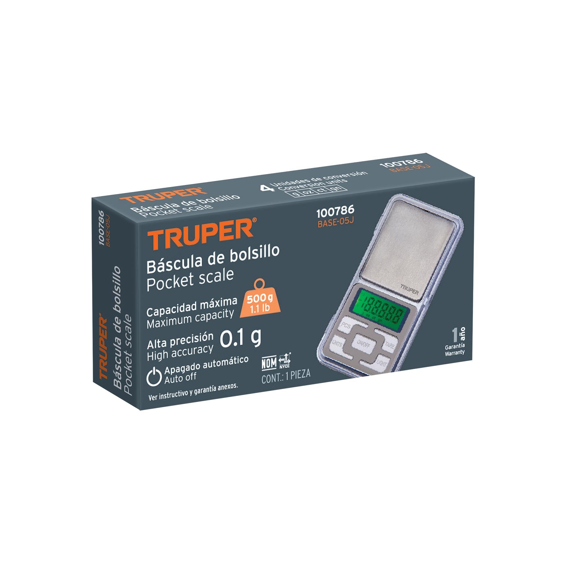 Báscula electrónica de bolsillo, de pilas, 500 g, TRUPER