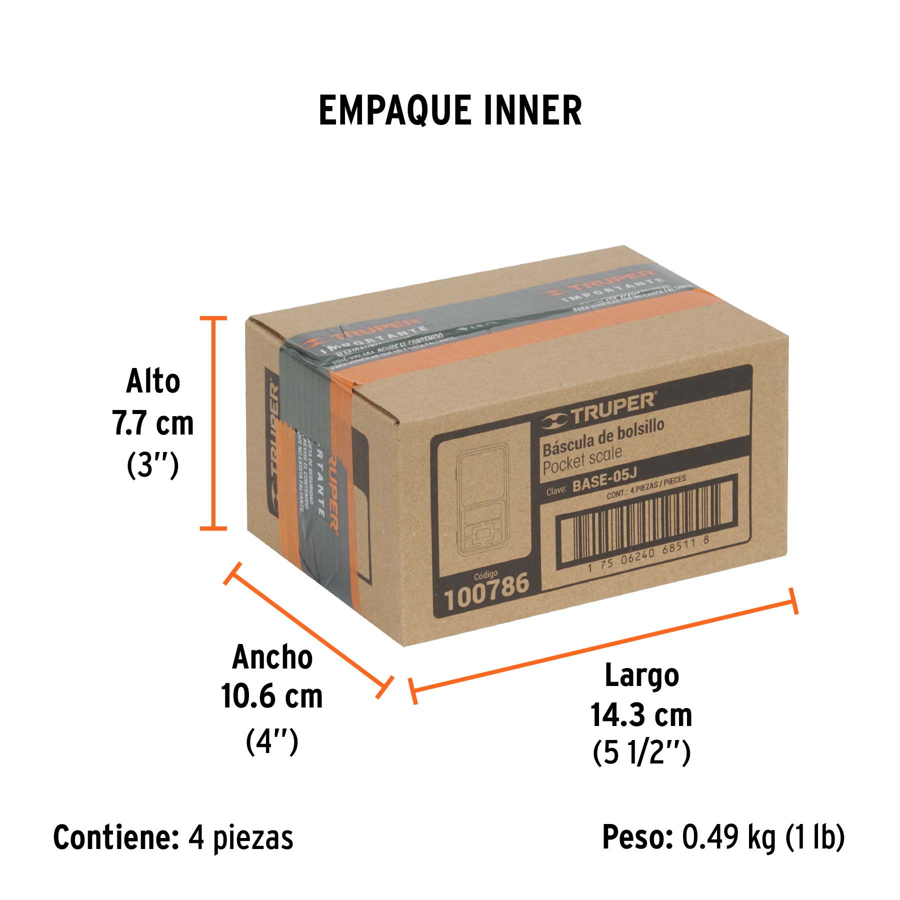 Báscula electrónica de bolsillo, de pilas, 500 g, TRUPER - Empaque