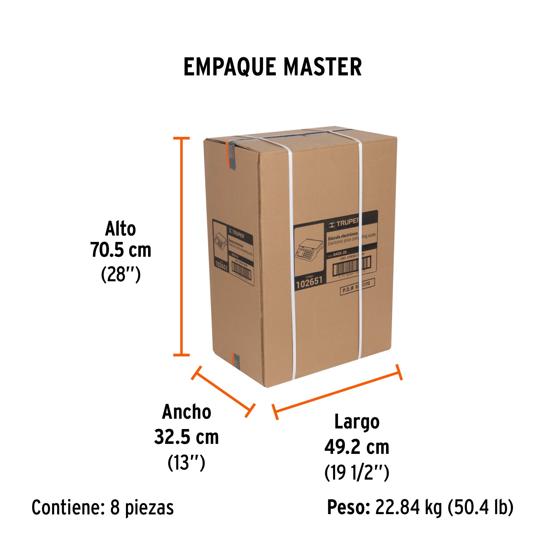 Báscula electrónica multifunciones 20 kg, TRUPER - Empaque