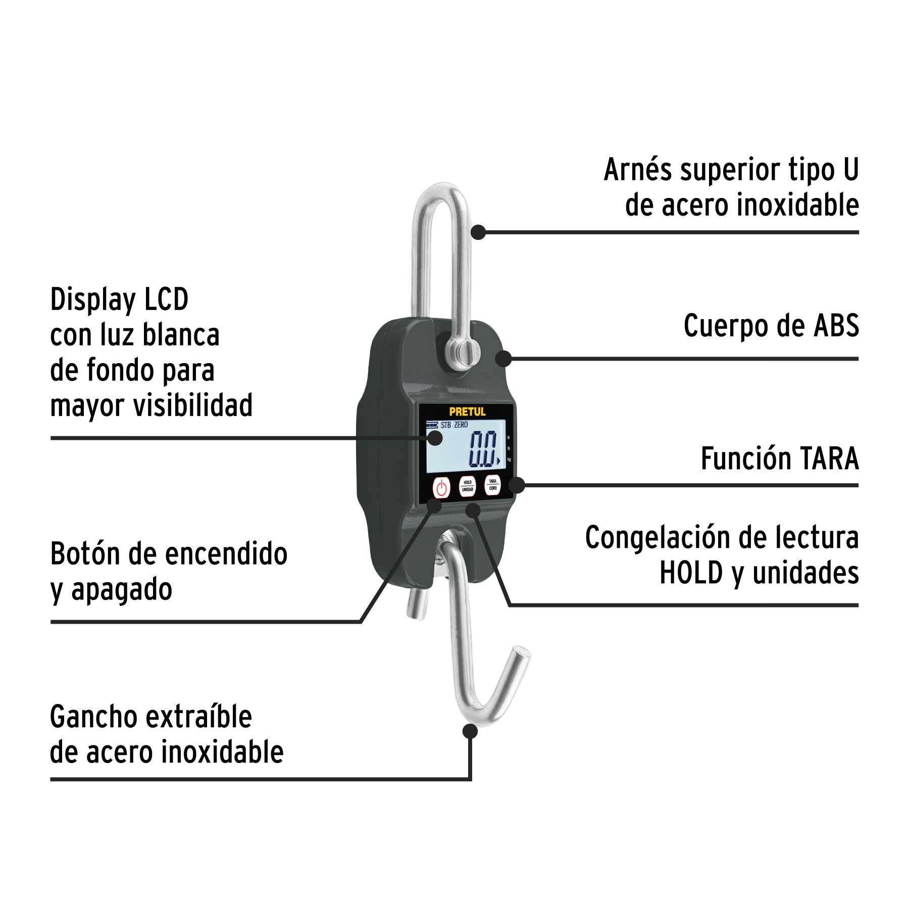 Báscula electrónica colgante, 300 kg, de pilas, PRETUL