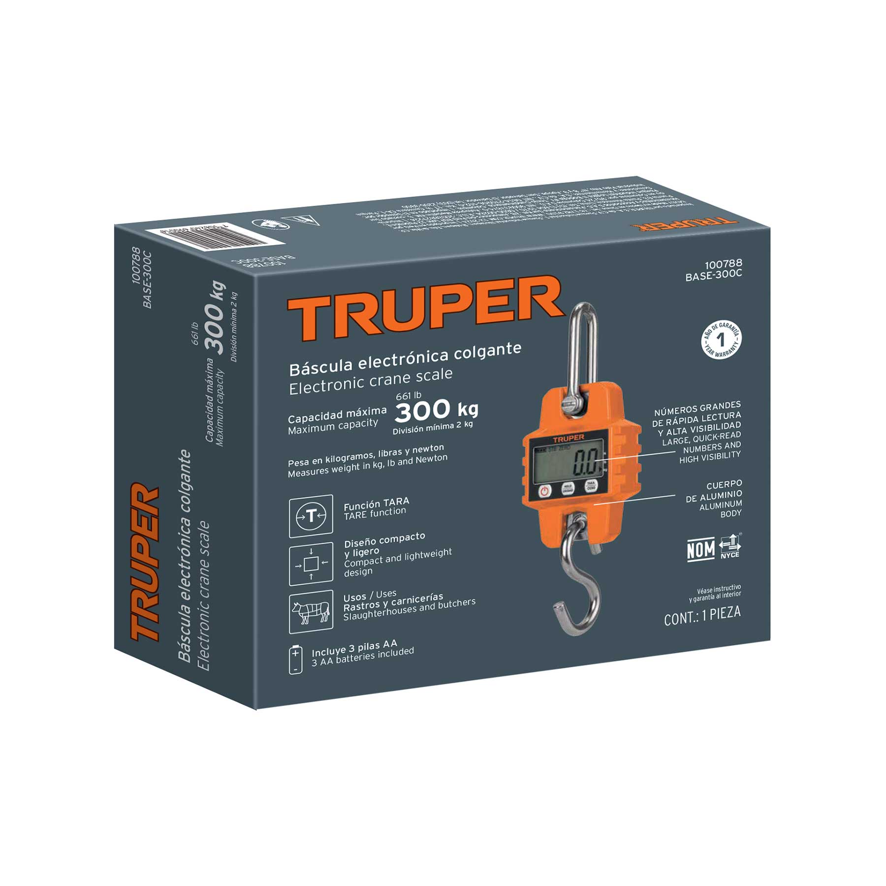 Báscula electrónica colgante, de pilas, 300 kg, TRUPER