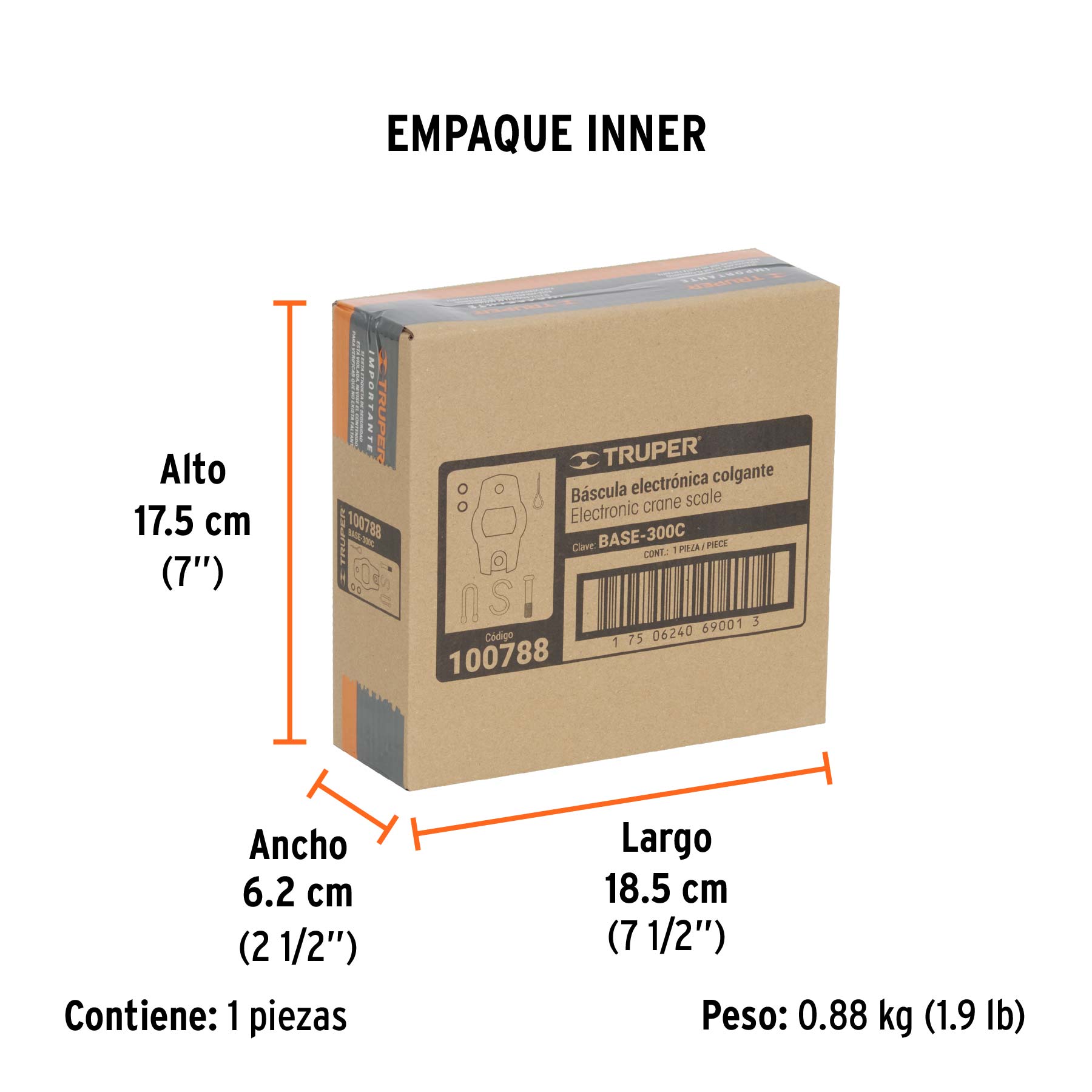Báscula electrónica colgante, de pilas, 300 kg, TRUPER - Empaque