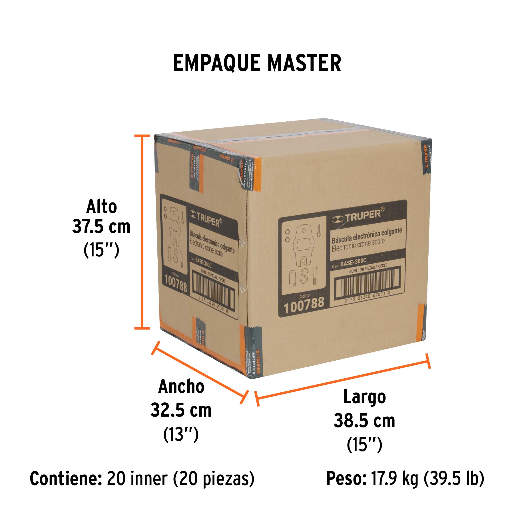 Báscula electrónica colgante, de pilas, 300 kg, TRUPER - Empaque