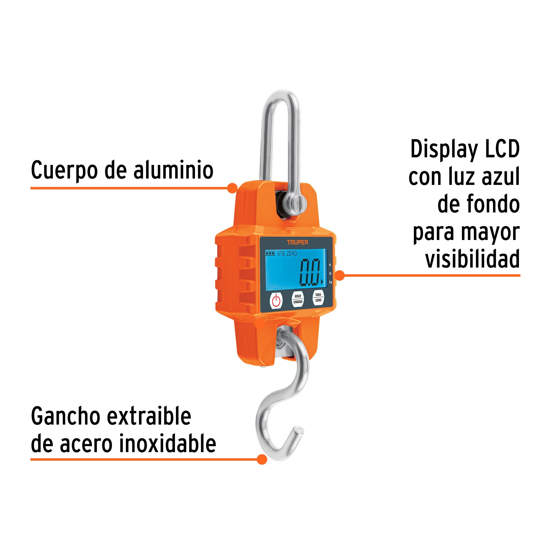 Báscula electrónica colgante, de pilas, 300 kg, TRUPER