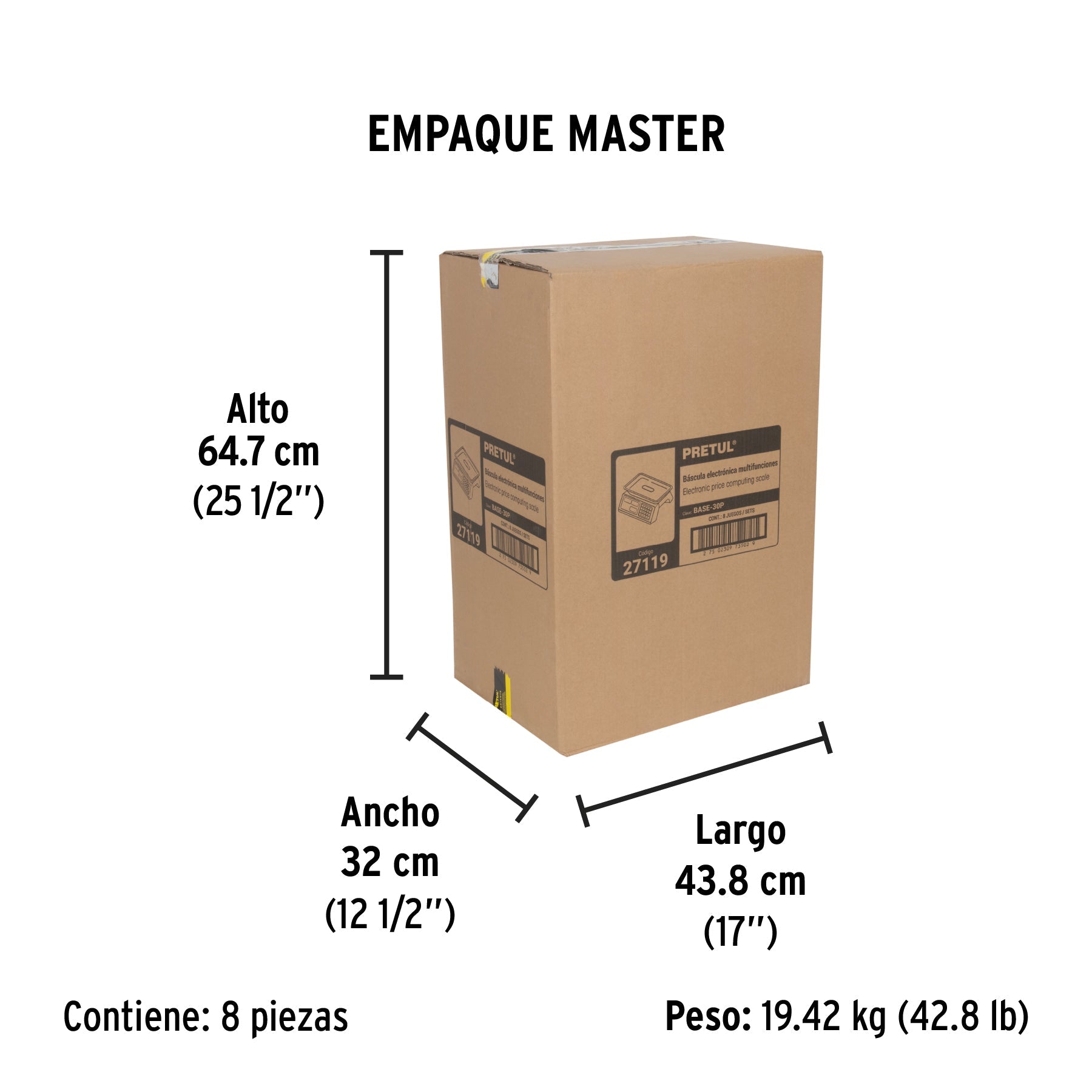 Báscula electrónica multifunciones 30 kg, PRETUL - Empaque