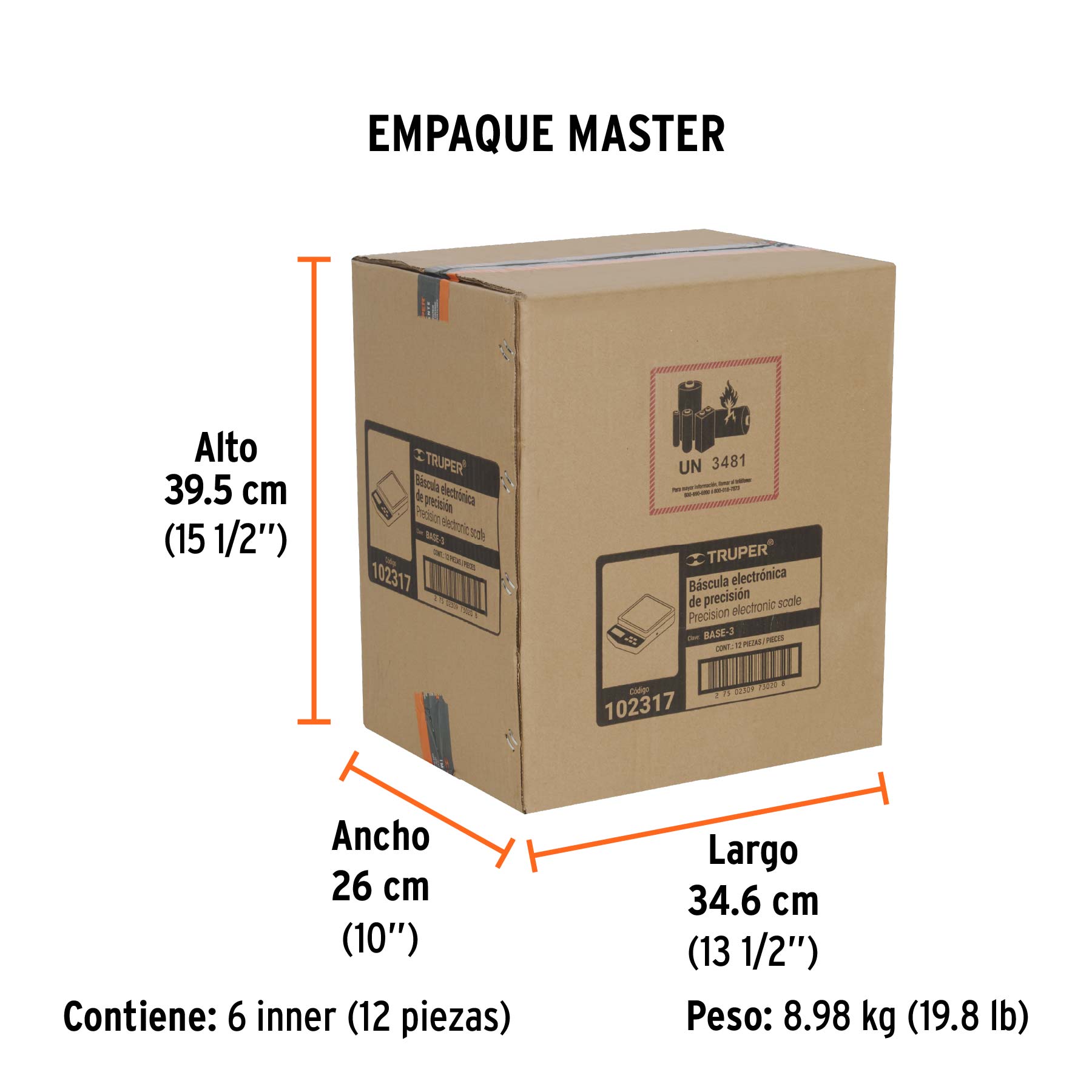 Báscula electrónica de precisión, recargable, 3 kg, TRUPER - Empaque