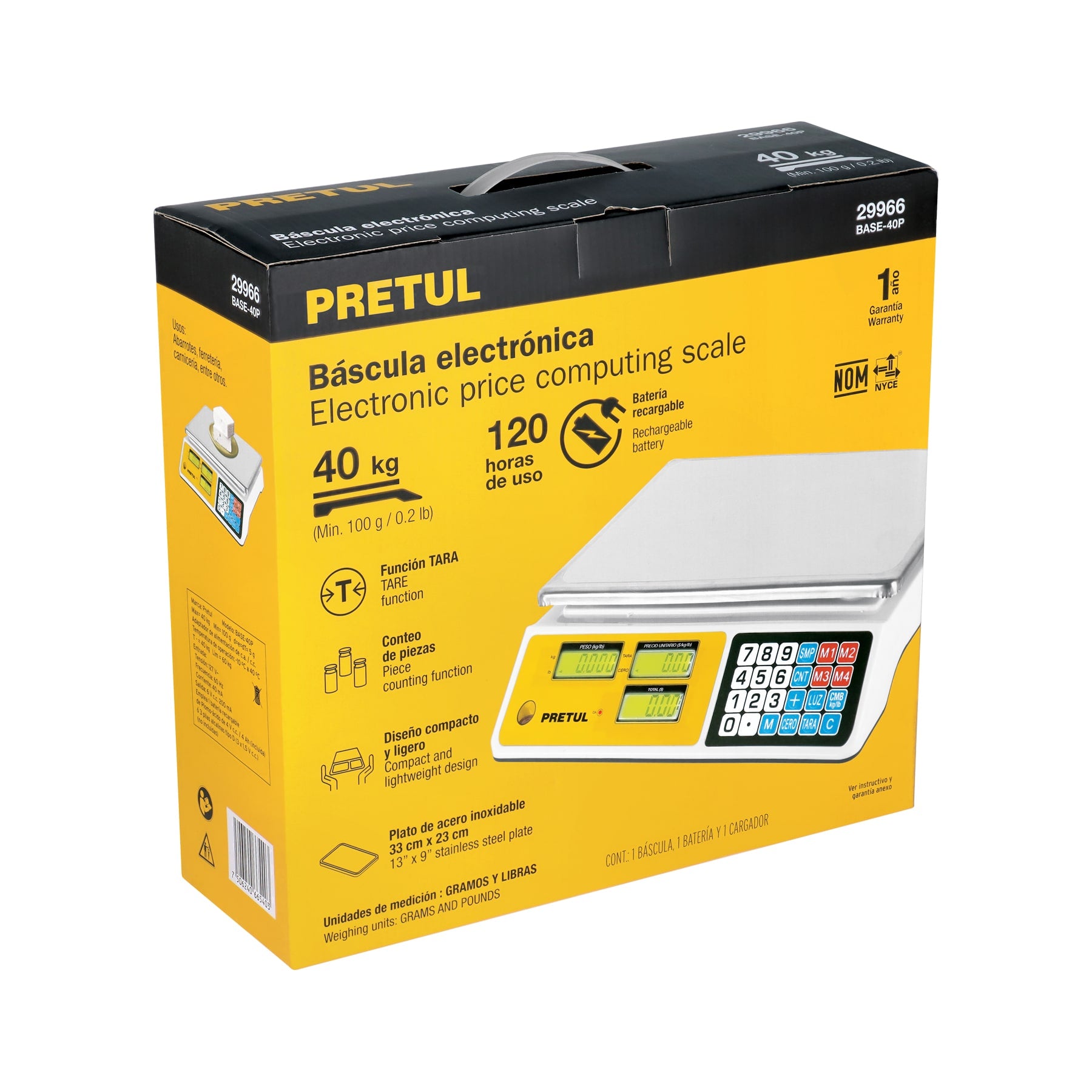 Báscula electrónica multifunciones 40 kg, PRETUL