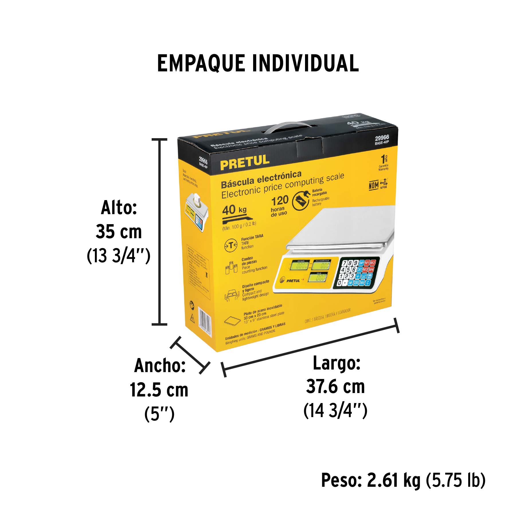 Báscula electrónica multifunciones 40 kg, PRETUL - Empaque