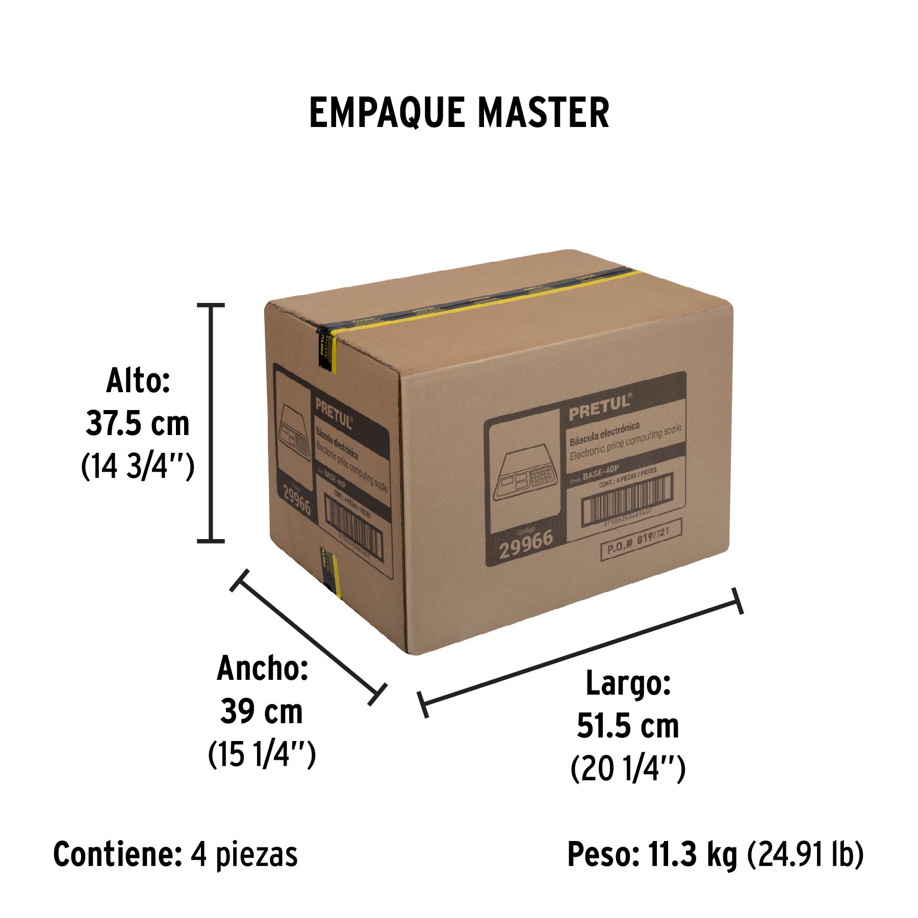 Báscula electrónica multifunciones 40 kg, PRETUL - Empaque
