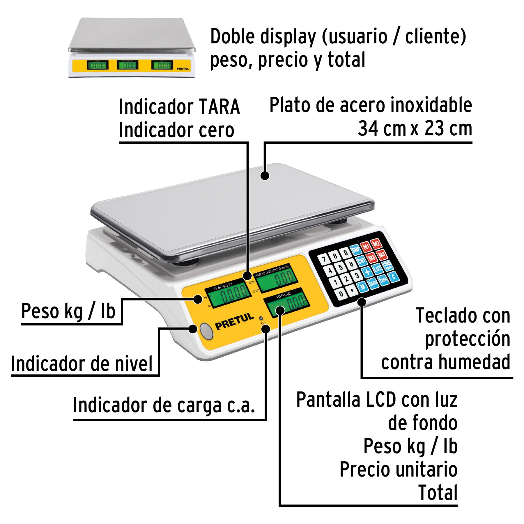 Báscula electrónica multifunciones 40 kg, PRETUL